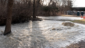 Raw sewage flows into the Potomac River after a massive sewage pipe rupture in Glen Echo, Md., Friday, Jan. 23, 2026.