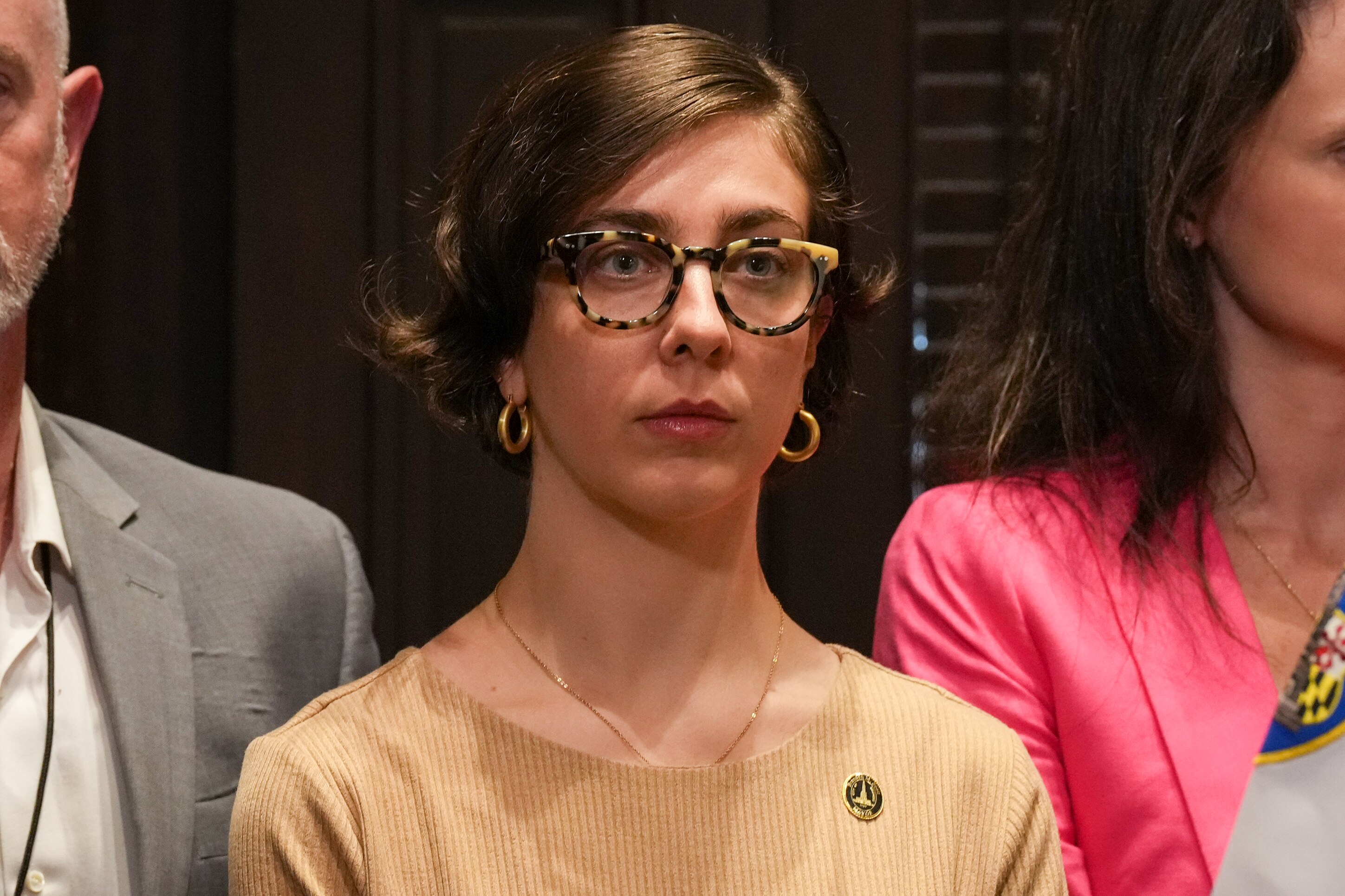 Stefanie Mavronis, seen here at a press conference on June 23 in Baltimore City Hall, will be the interim director of the Mayor’s Office of Neighborhood Safety and Engagement following the departure of Shantay Jackson.