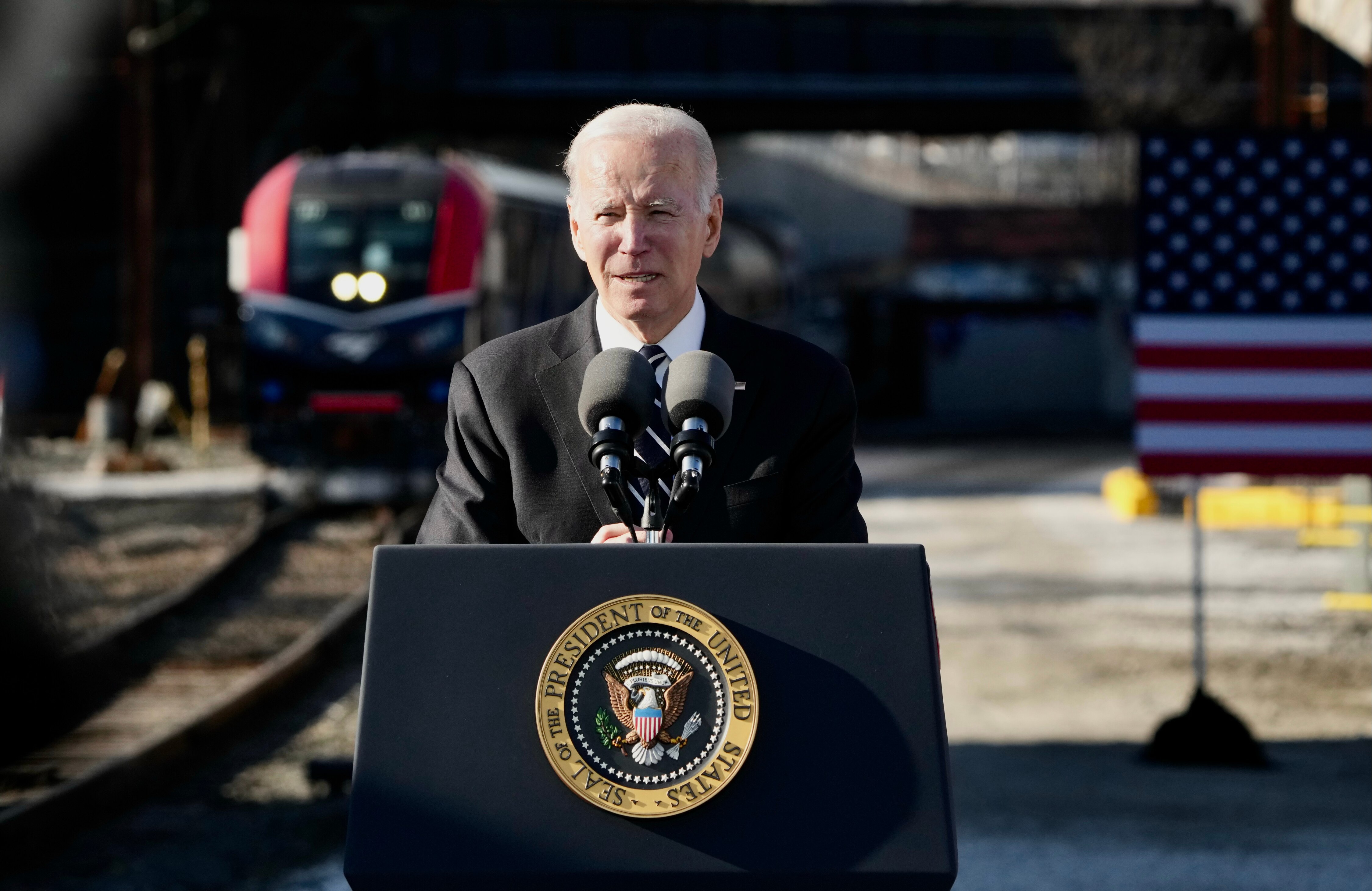 President Joe Biden speaks on the Frederick Douglass Tunnel Bipartisan Infrastructure Law on January 30, 2023. 