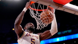 FILE - Los Angeles Lakers center Deandre Ayton dunks during the first half of Game 3 in a second-round NBA basketball playoffs series against the Oklahoma City Thunder, May 9, 2026, in Los Angeles. (AP Photo/Mark J. Terrill, File)