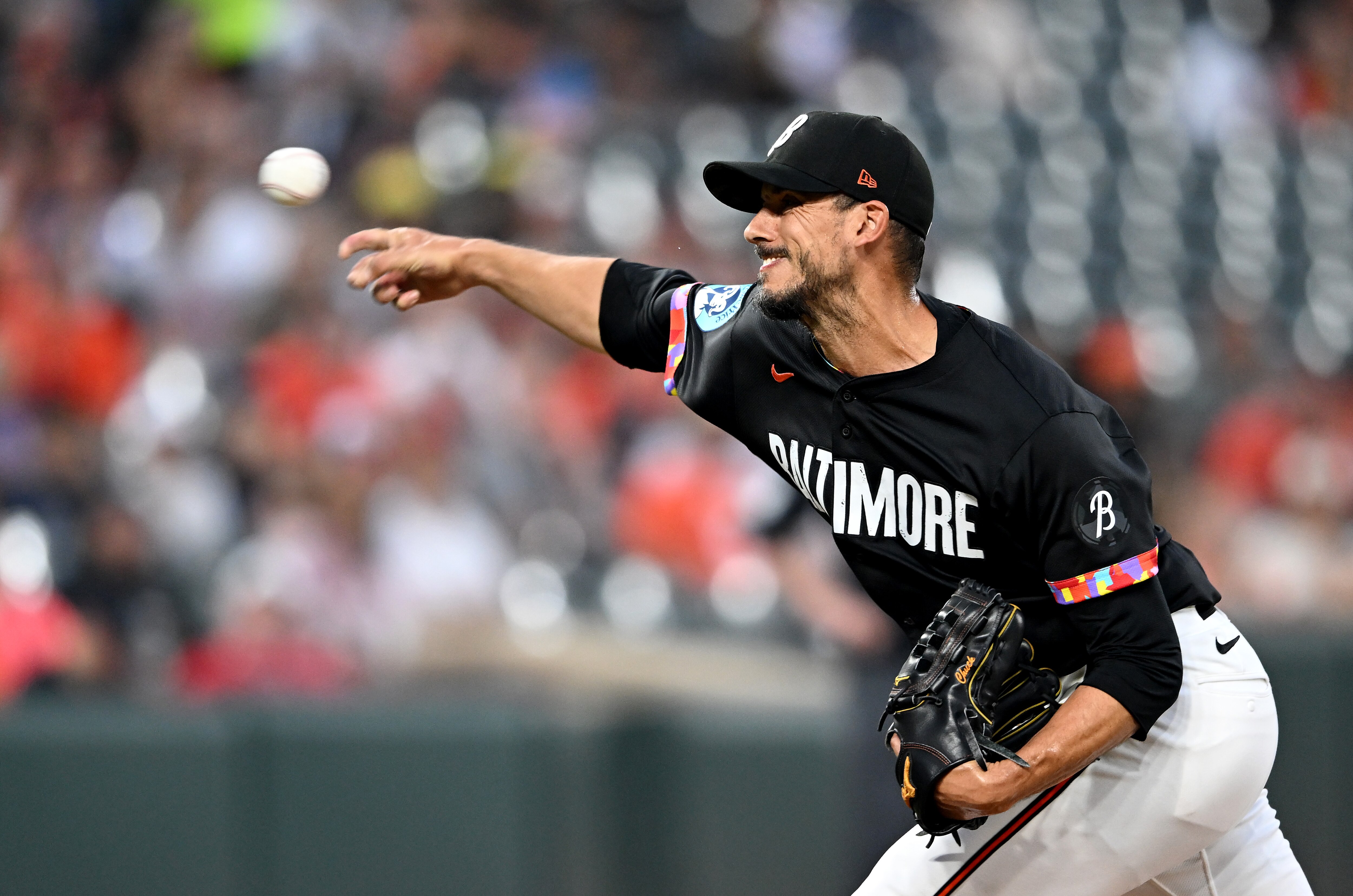 Charlie Morton allowed five hits and a walk while striking out 10 in five innings Friday night at Camden Yards.