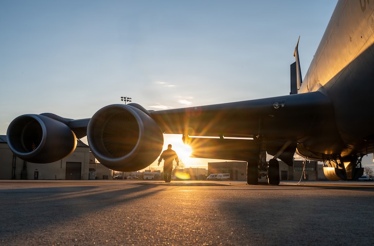 U.S. Air Force Lt. Col. Frank Gilliard, a pilot with the 459th Air Refueling Wing, Maryland, executes exterior preflight checks of a KC-135 Stratotanker on the flightline of Joint Base Andrews December 18, 2025. Joint Base Andrews has evolved from its 1940s origins supporting early fighter aircraft to a modern airfield hosting nationally significant assets like Air Force One and the F-16, earning its reputation as “America’s Airfield.”