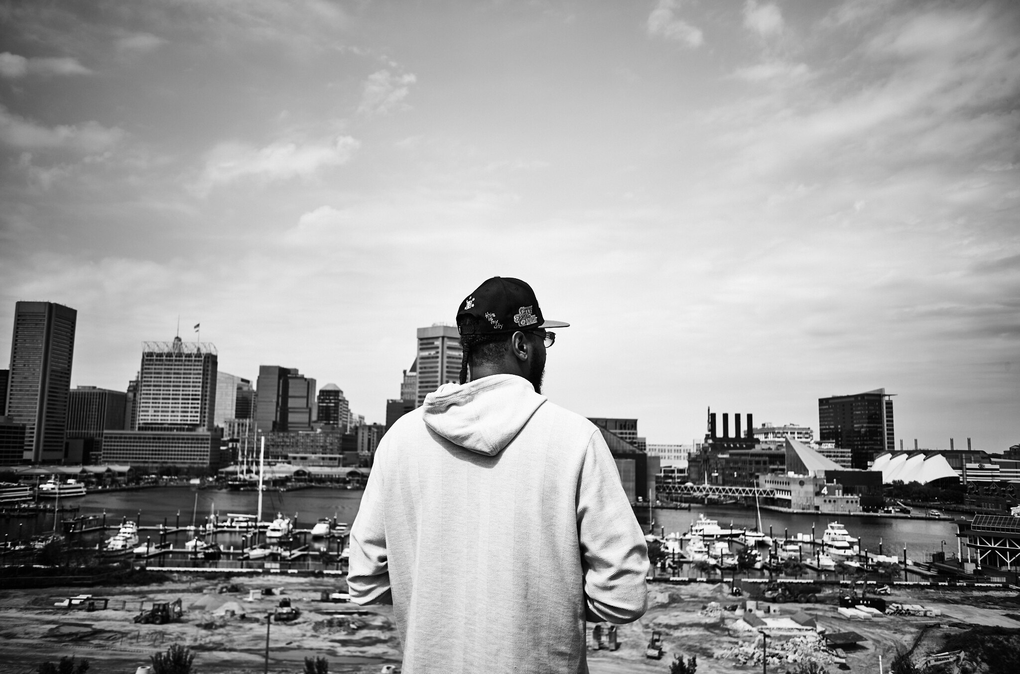 Carmelo Anthony overlooks Baltimore’s Inner Harbor. The former NBA star’s “House of Melo” exhibit opens later this month at Enoch Pratt Free Library.