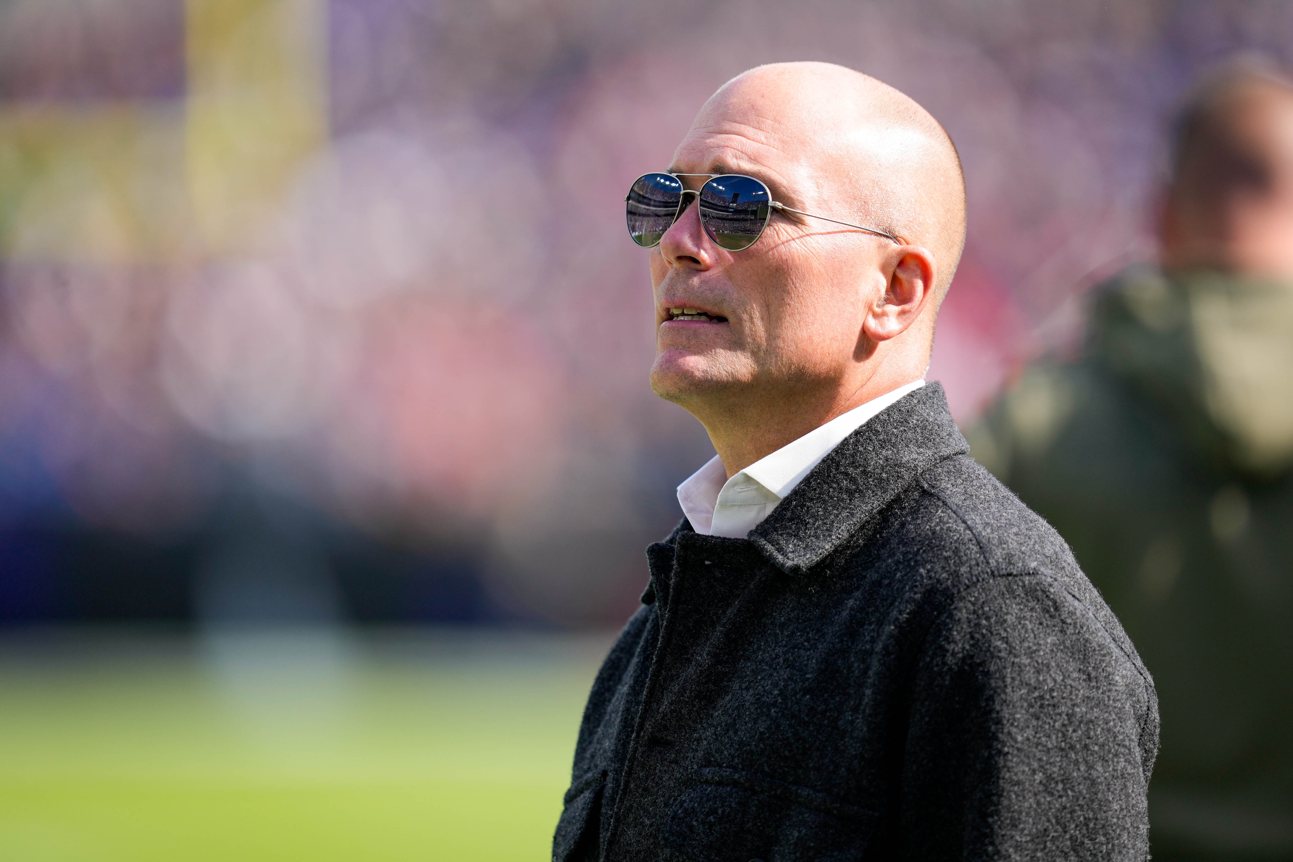 Ravens executive vice president and general manager Eric DeCosta watches his team in the first quarter of a game against the Chicago Bears on Oct. 26.