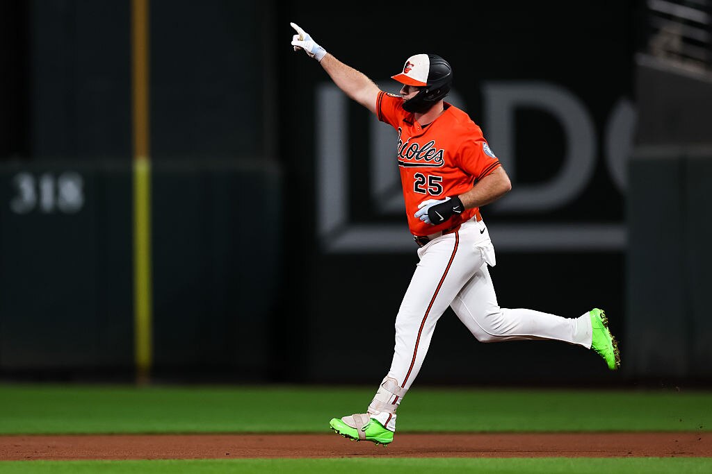 Orioles first baseman Pete Alonso celebrates after hitting a home run during the first inning against the Toronto Blue Jays.