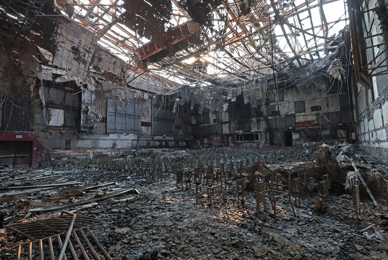 ALTADENA, CALIFORNIA - JANUARY 10: A view of the burned auditorium at the Eliot Arts Magnet Academy that was destroyed by the Eaton Fire on January 10, 2025 in Altadena, California. The Eaton Fire has grown to over 13,000 acres and has destroyed many homes and businesses. Multiple wildfires fueled by intense Santa Ana winds are burning across Los Angeles County. Reportedly at least 10 people have died. At least 9,000 structures have been damaged or burned. (Photo by Justin Sullivan/Getty Images)