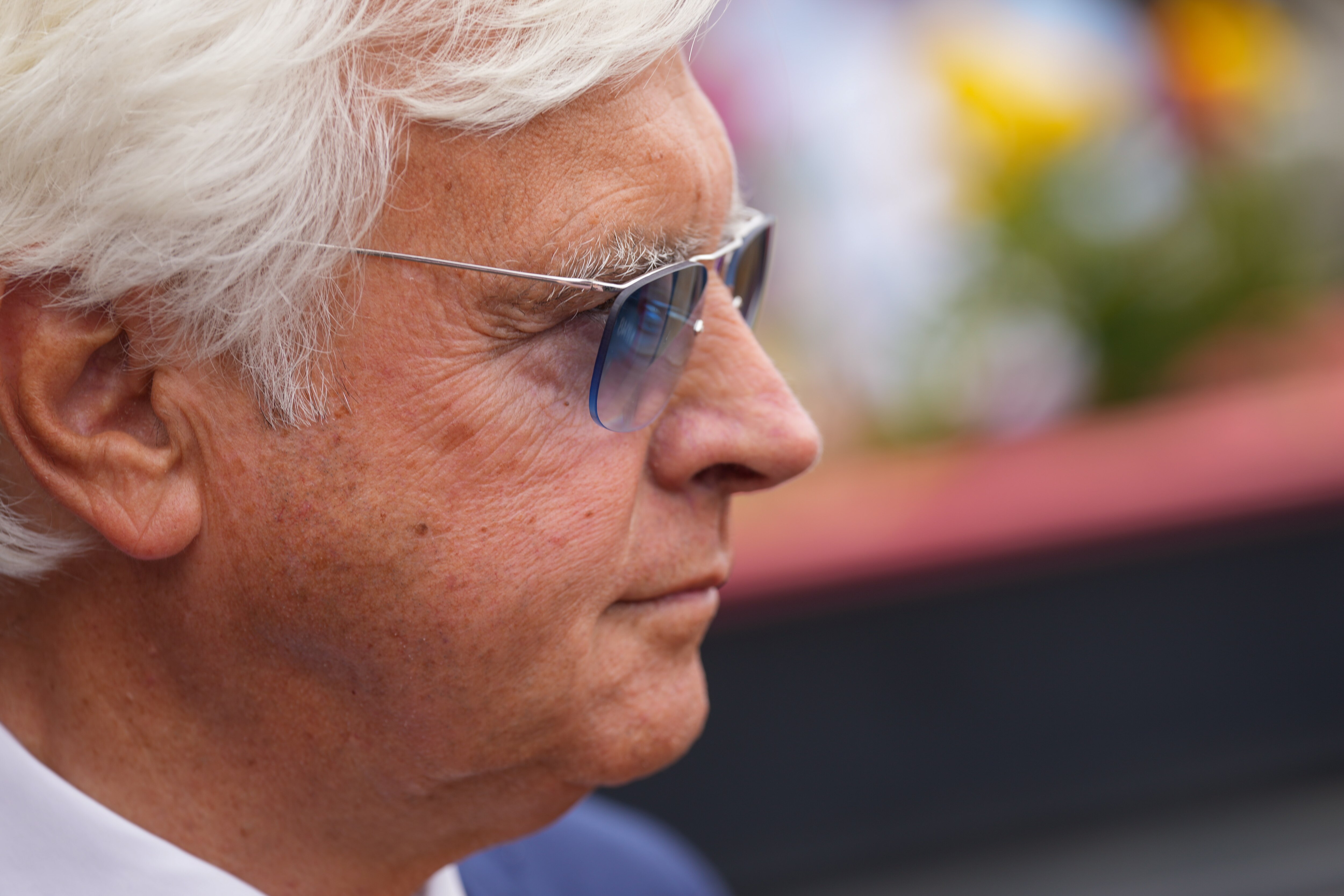 Trainer Bob Baffert is interviewed after his horse, Arabian Lion, won the Sir Barton Stakes at the 148th running of the Preakness Stakes at Pimlico Race Course on May 20, 2023.