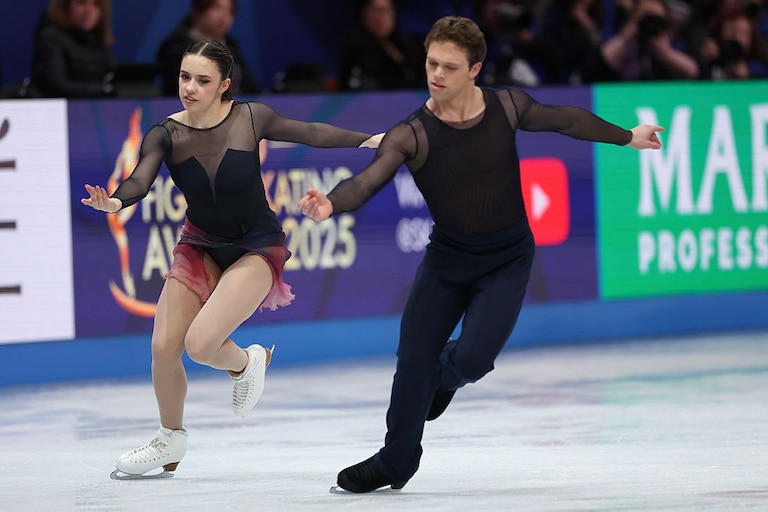Caroline Green and Michael Parsons of the United States compete in Ice Dance Free Dance in Boston, Massachusetts.
