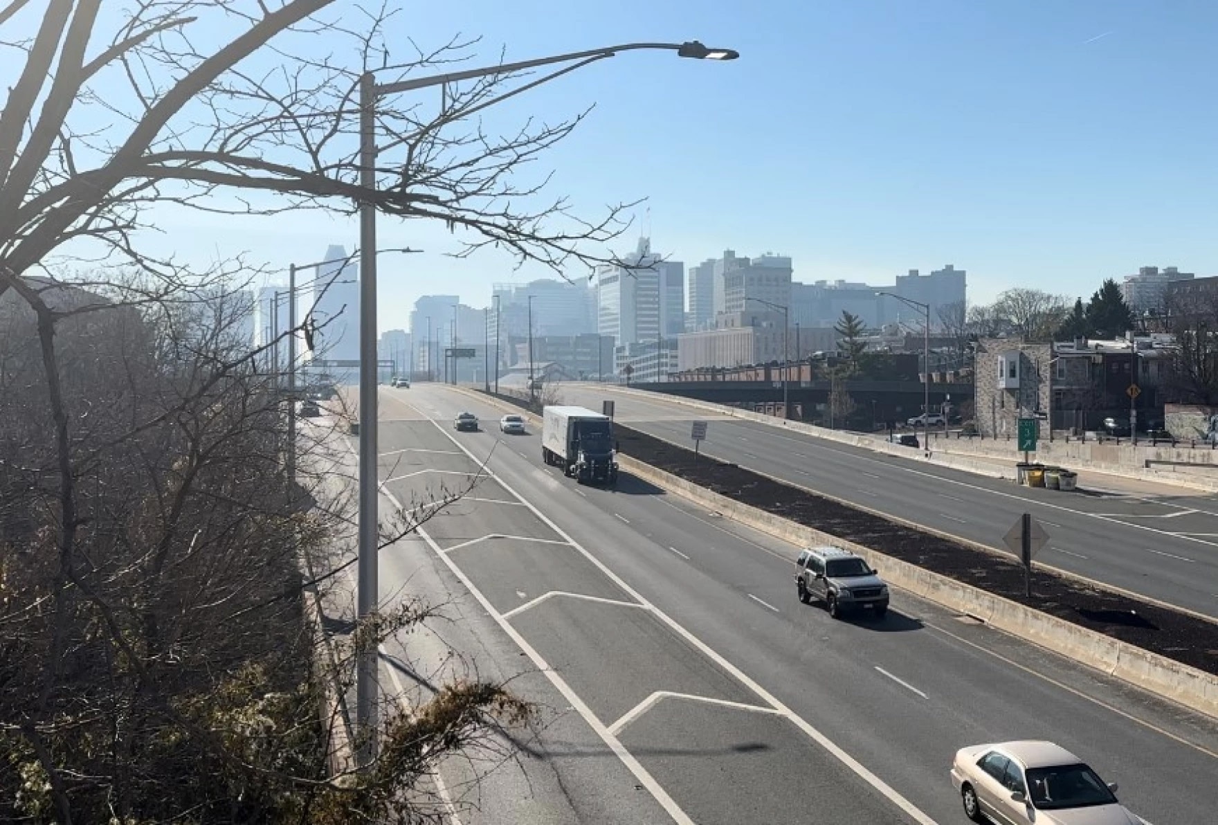 Truck traffic along Highway 83 in Baltimore City.
