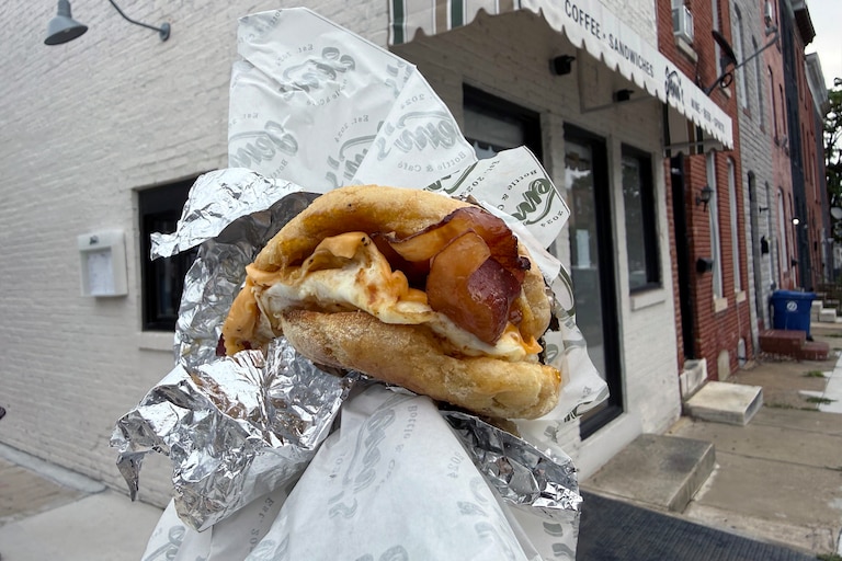 Egg sandwich from Jem's Bottle Shop & Cafe, which opened up as a takeout window near Patterson Park in August.