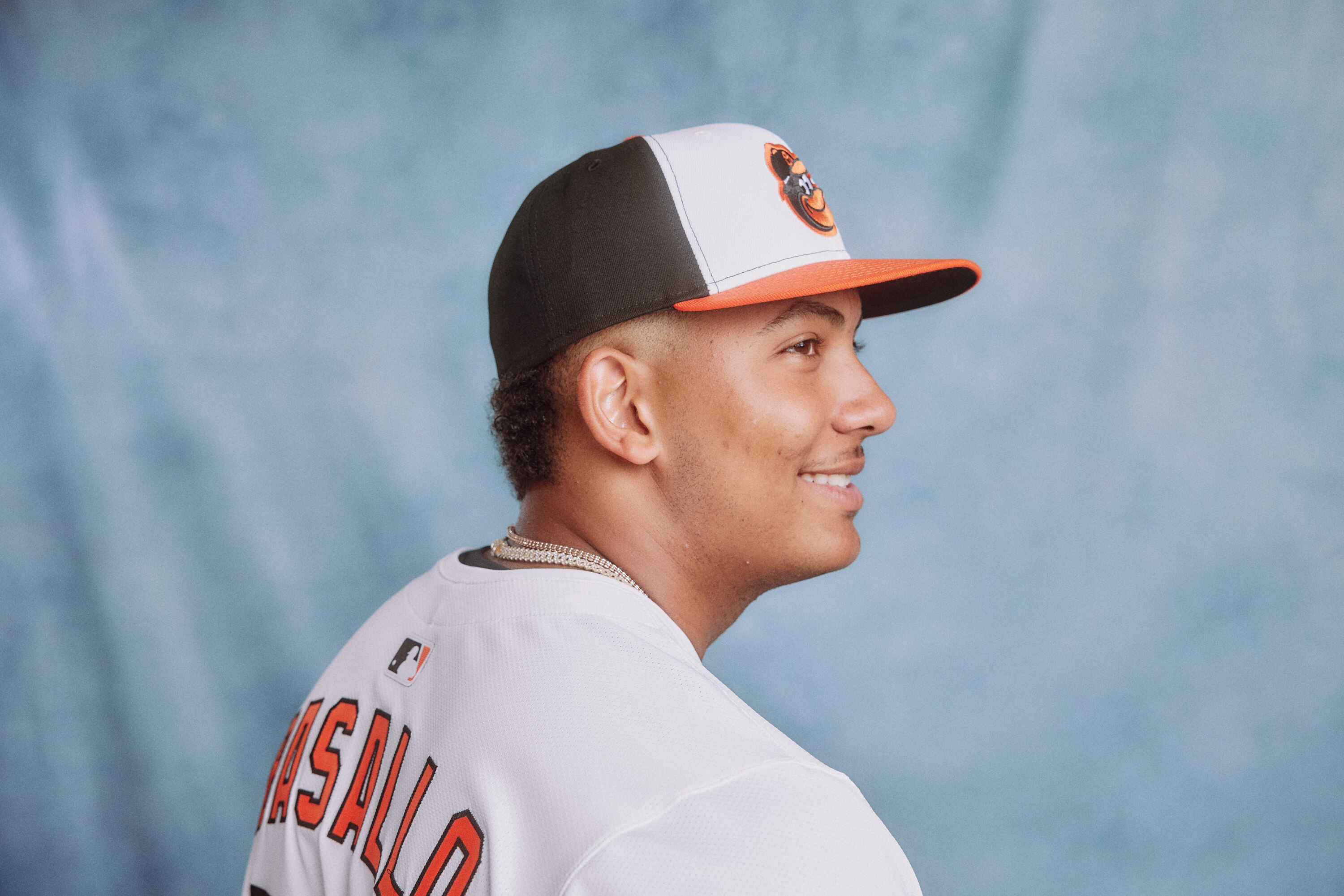 Orioles' Samuel Basallo at the 2025 Baltimore Orioles Media Day at Ed Smith Stadium in Sarasota, Fla., in February.