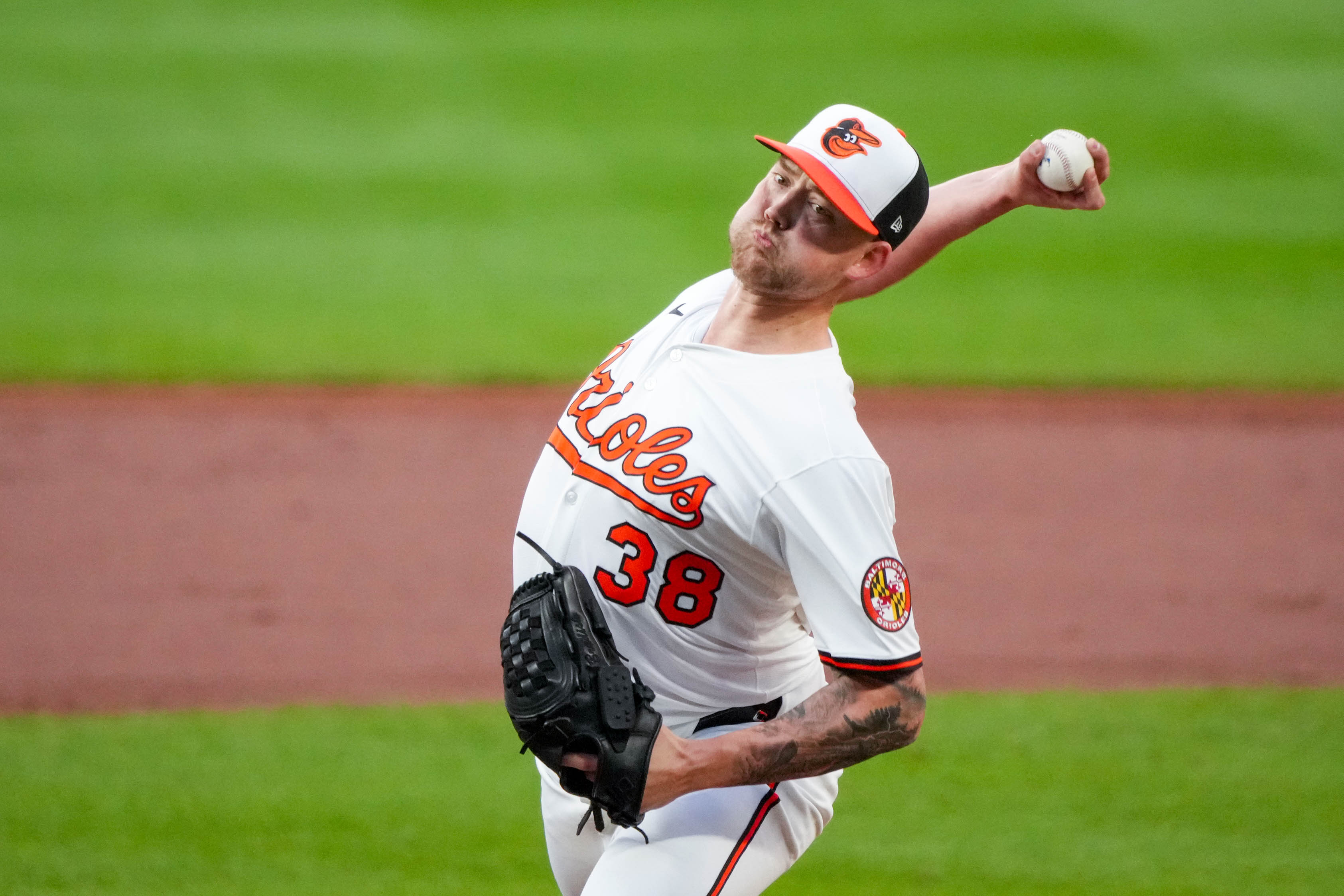 Orioles pitcher Kyle Bradish delivers a pitch in the third inning of a game against the Boston Red Sox on Tuesday.