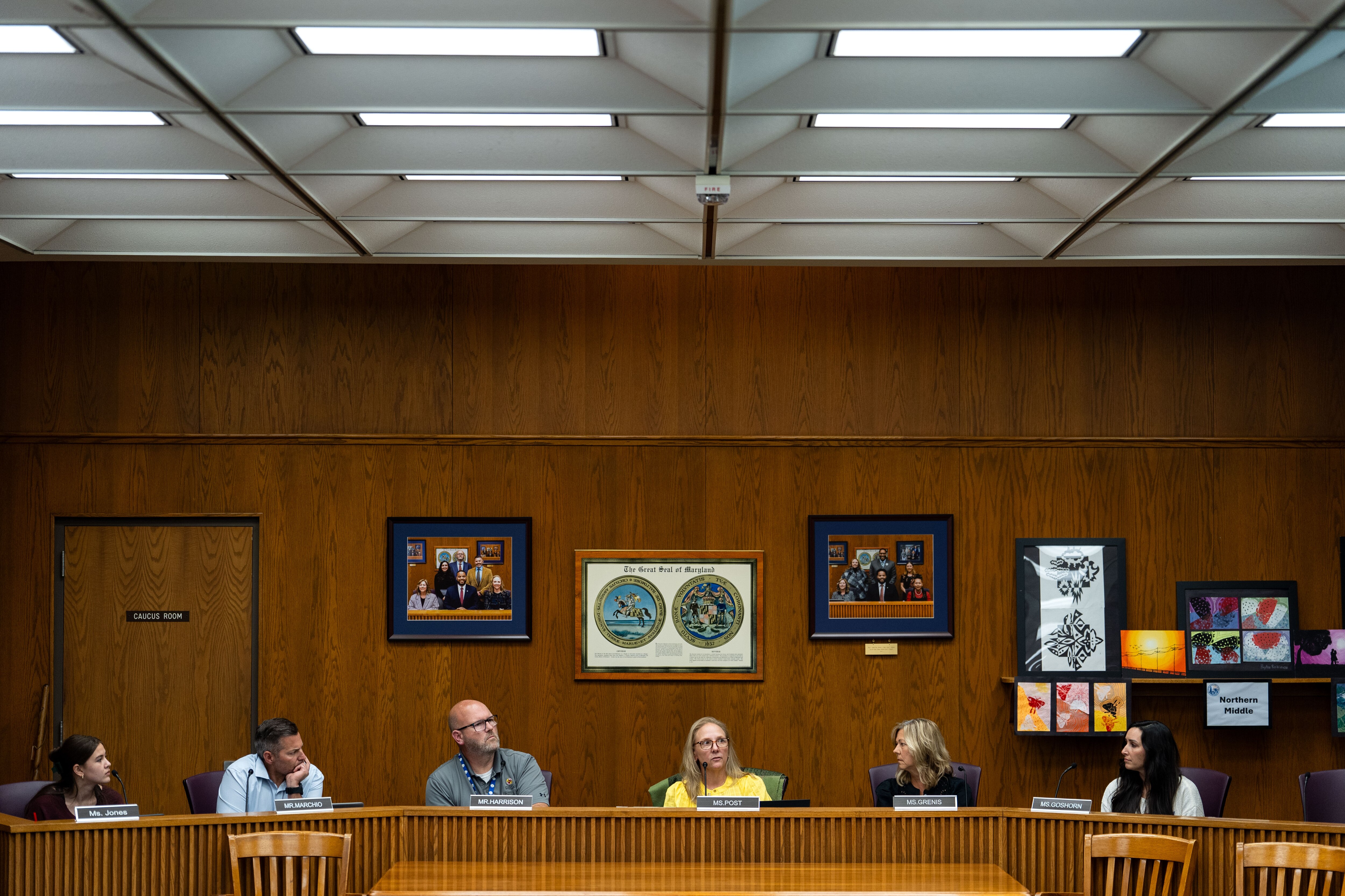 The members of the Calvert County Public Schools Board of Education during a meeting last week.