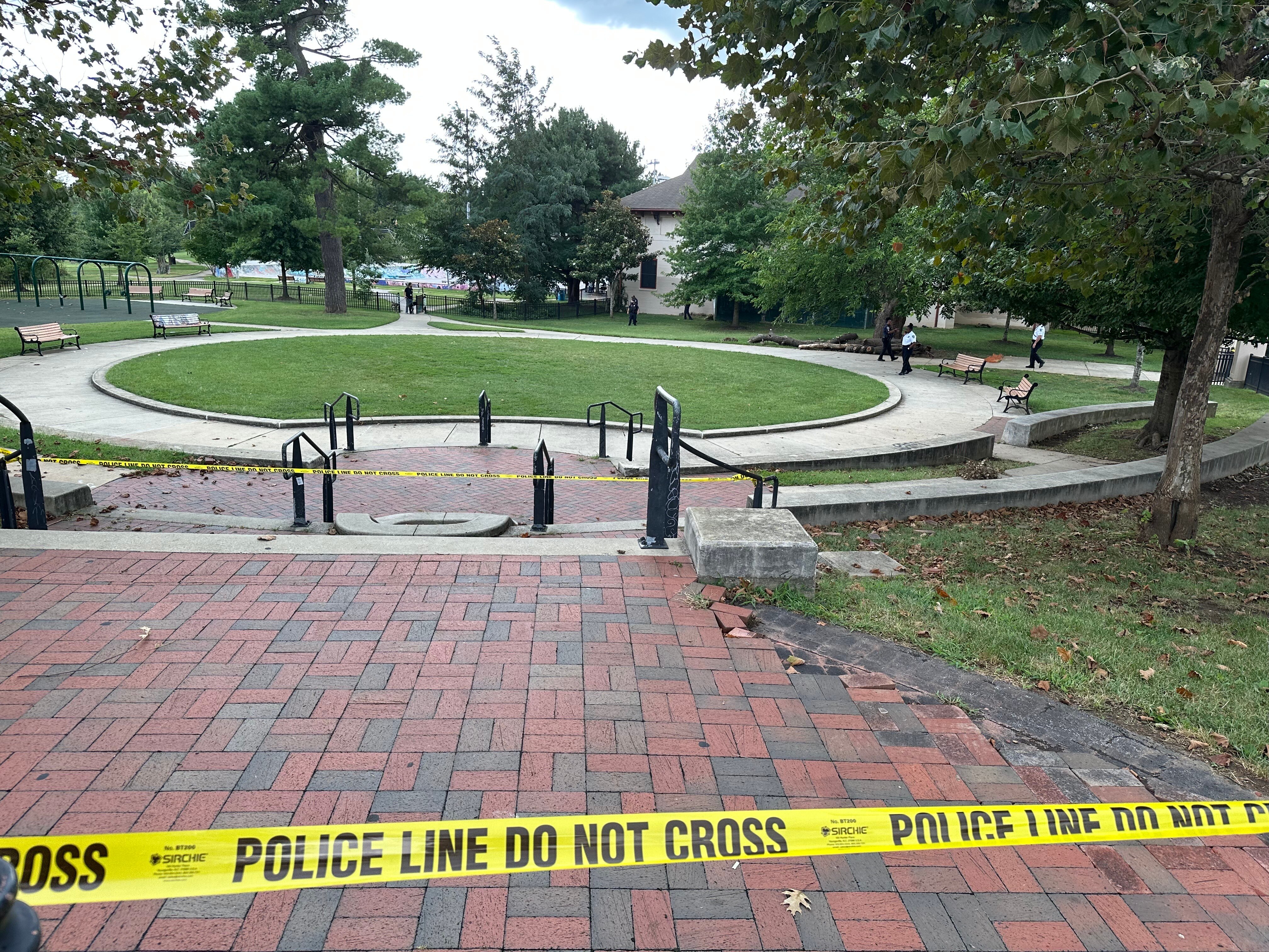 Police tape limits access to Roosevelt Park in Baltimore on Sept. 11, 2023 after a shooting incident.
