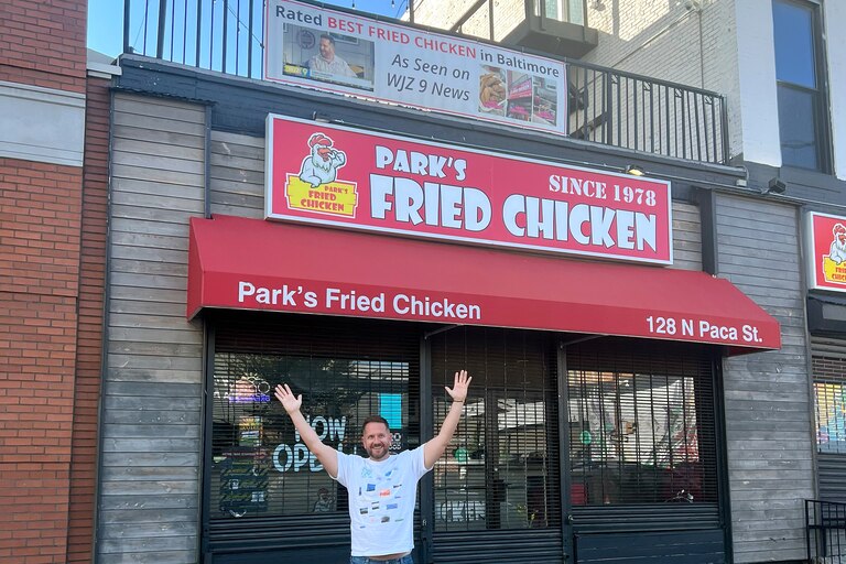 Chris Franzoni outside of Park's Fried Chicken.