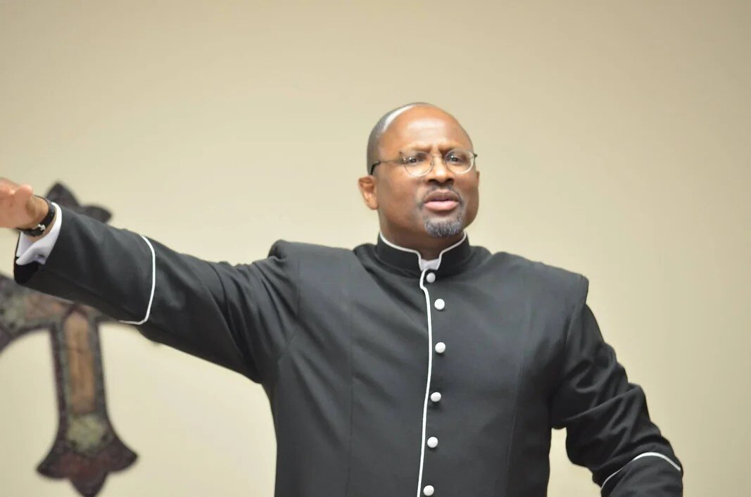 Undated photo shows NAACP President Rickey Nelson Jones preaching at Living Exactly Like Jesus Baptist Church in Columbia, Maryland.