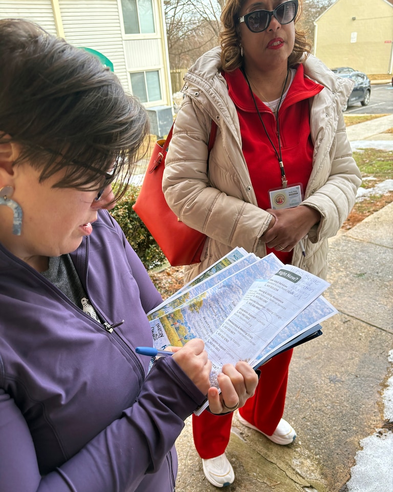 Howard County Councilwoman Christiana Rigby canvasses and knocks on doors in Howard County to ask renters about their living expenses.