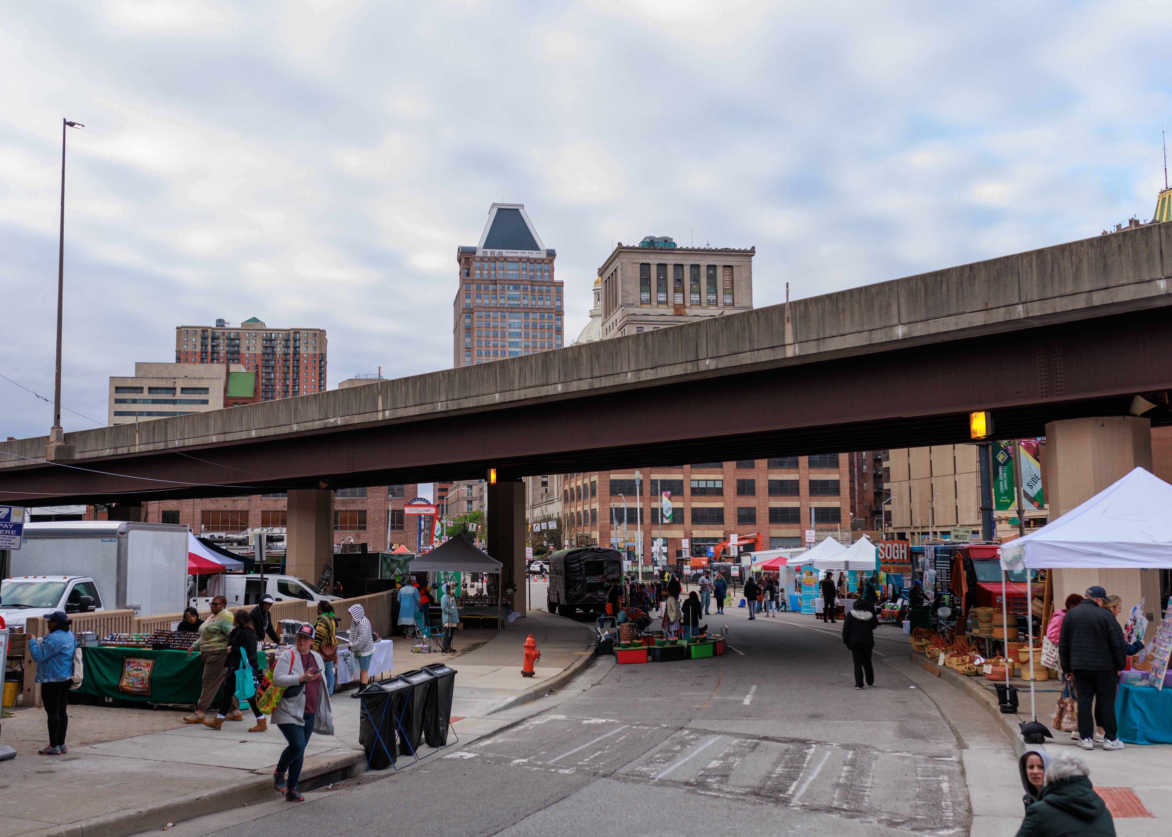 Vendors display their wares at the Baltimore Farmer’s Market in downtown Baltimore.