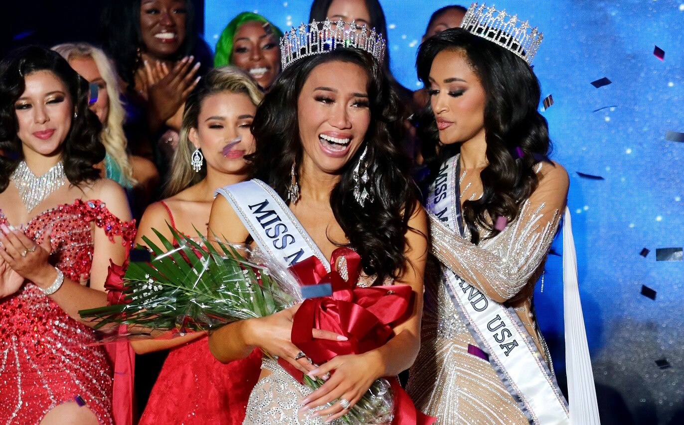 Bailey Anne Kennedy smiles with tears in her eyes after winning Miss Maryland.