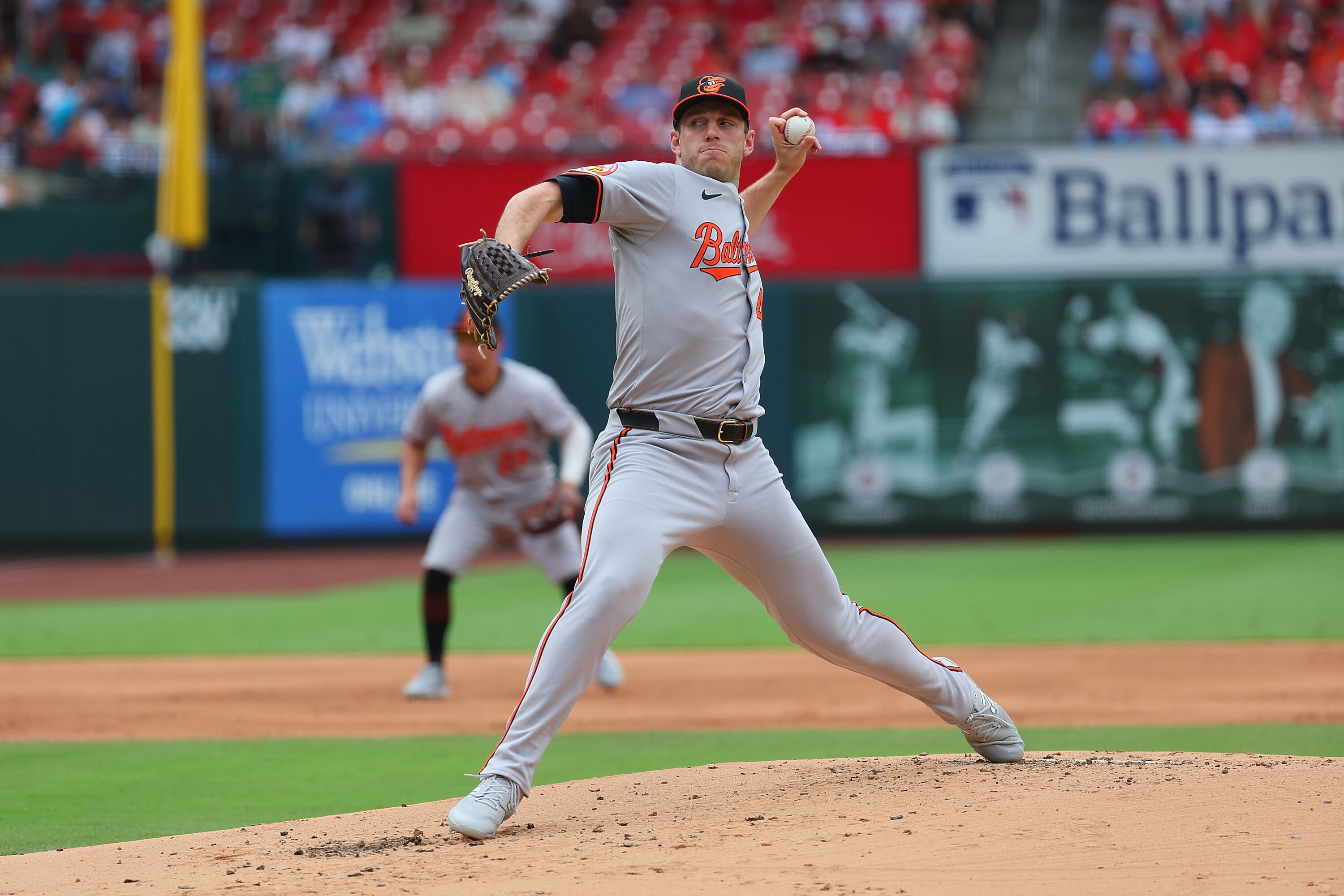 John Means #47 of the Baltimore Orioles delivers a pitch against the St. Louis Cardinals in the first inning at Busch Stadium on May 22, 2024 in St Louis, Missouri. Means underwent Tommy John surgery on Monday.