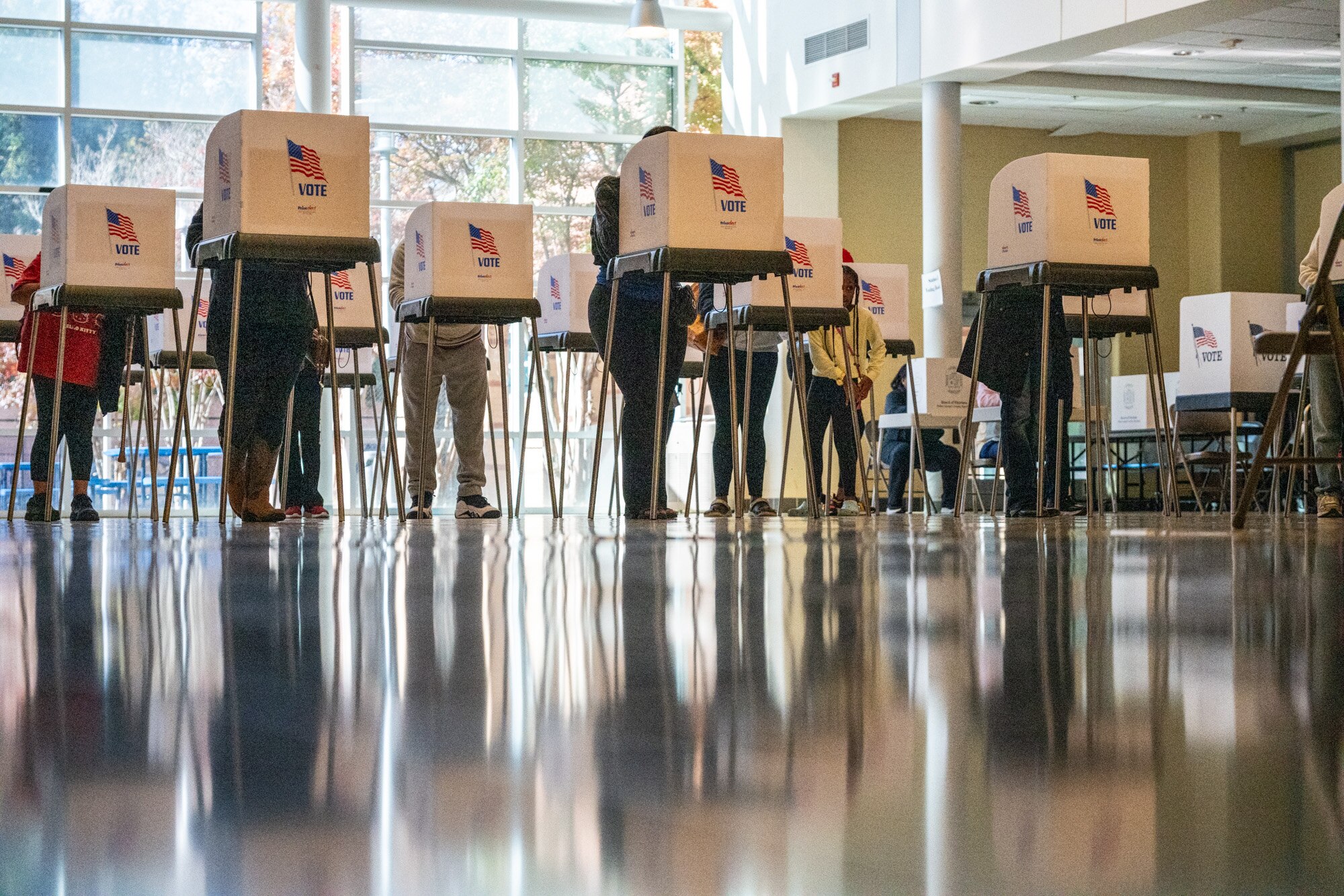 Voters cast their ballots for the 2024 general election at Wise High School in Upper Marlboro.