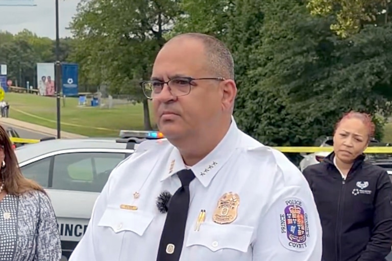 THURSDAY, SEPTEMBER 24, 2026 - Prince George's County Police Chief George Nader speaks with the press following a shooting on the community college's campus.
