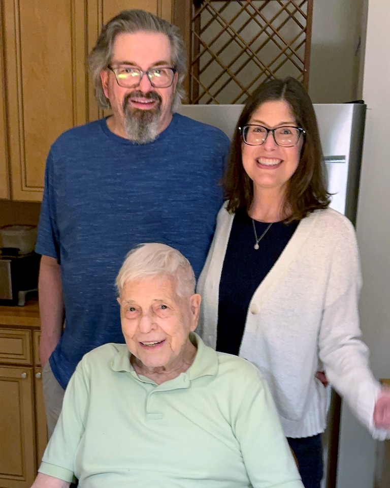 Gene Litz with his son, Leverett, and his daughter-in-law, Sarah, on his 100th birthday.