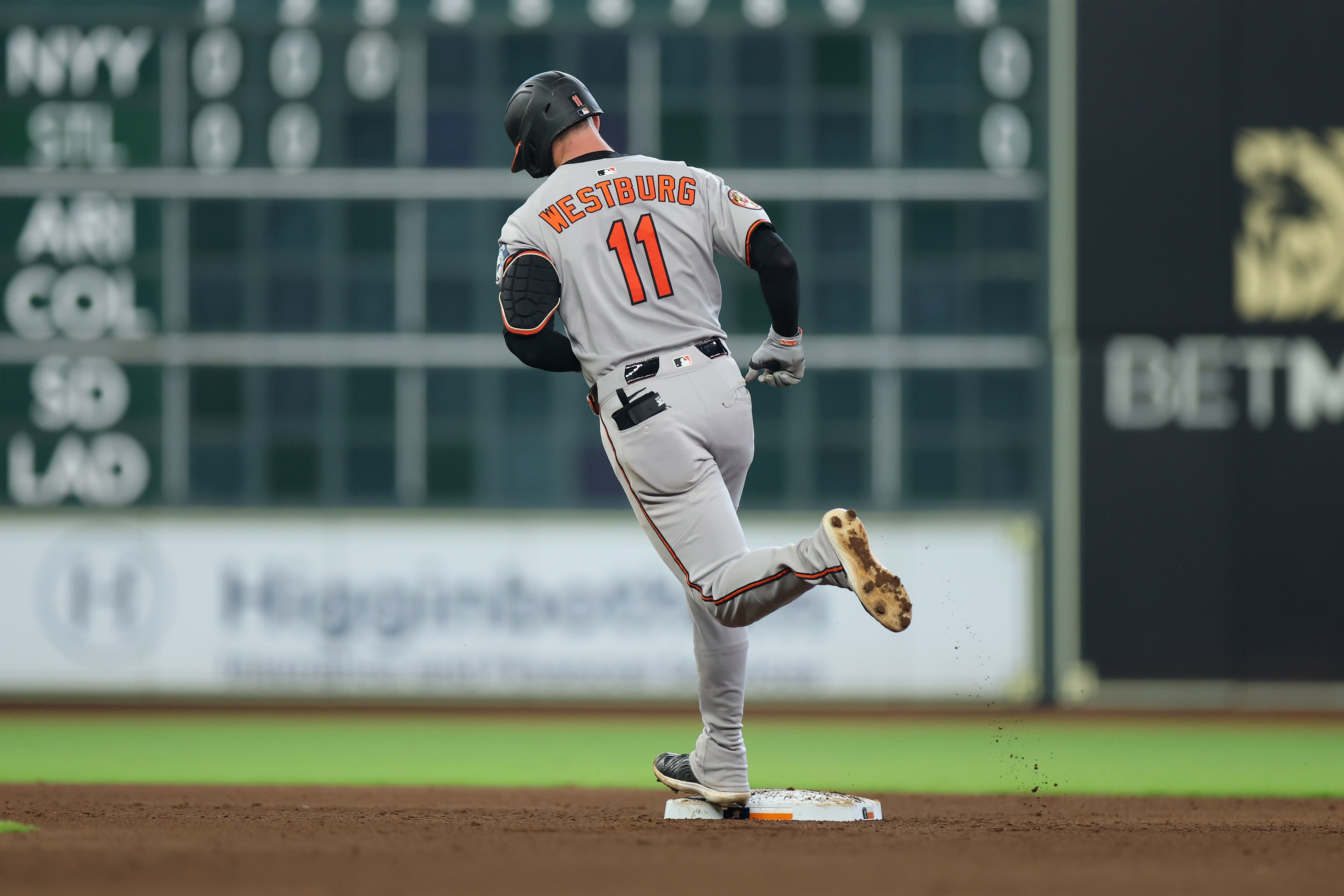 Orioles third baseman Jordan Westburg touches second after hitting a three-run home run in the fifth inning Sunday in Houston.