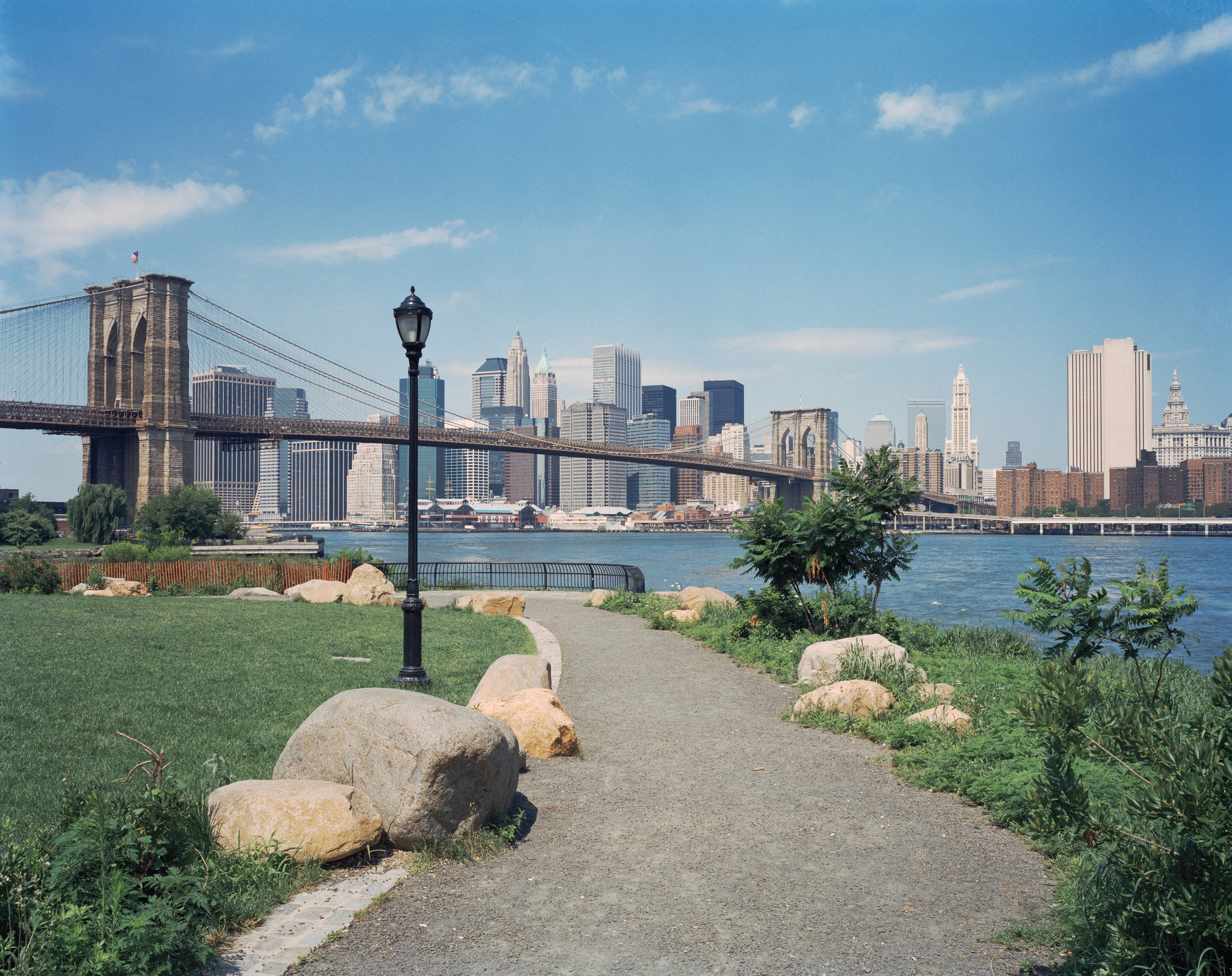 Brooklyn, New York City skyline from Brooklyn Bridge  Park.