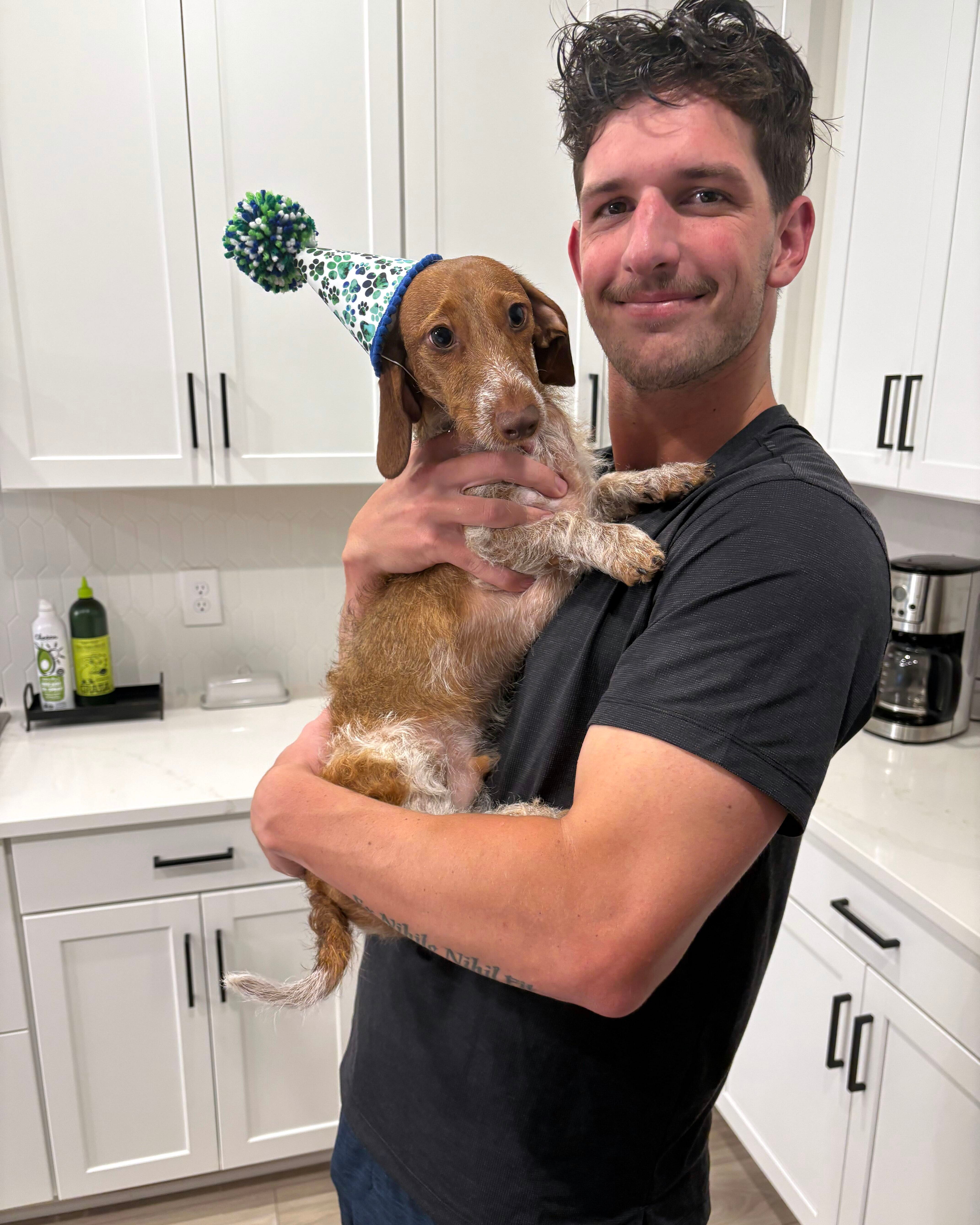 Orioles outfielder Dylan Beavers celebrates his dog’s birthday. Rex is a dachshund and is about 2 years old.