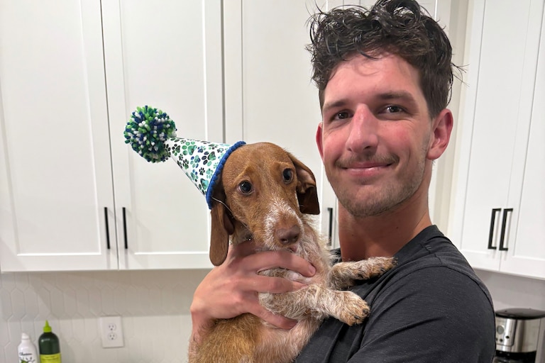 Orioles outfielder Dylan Beavers celebrates his dog’s birthday. Rex is a dachshund and is about 2 years old.
