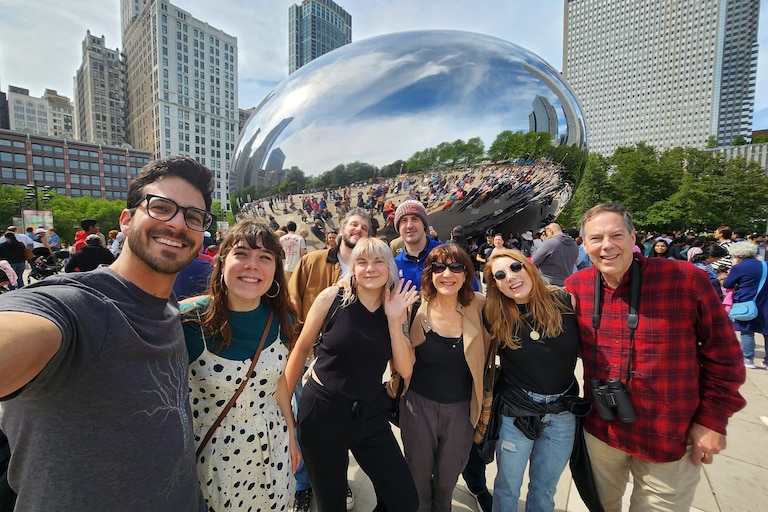 Family photo in Chicago. Front row: son-in-law Arie Cuglovici Abrao, daughter Julianna Smith, daughter Hope Killian, wife Jane, daughter Christina Cuglovici Abrao; Back row: son-in-law lan Kent-McGlew, nephew Dan Smith