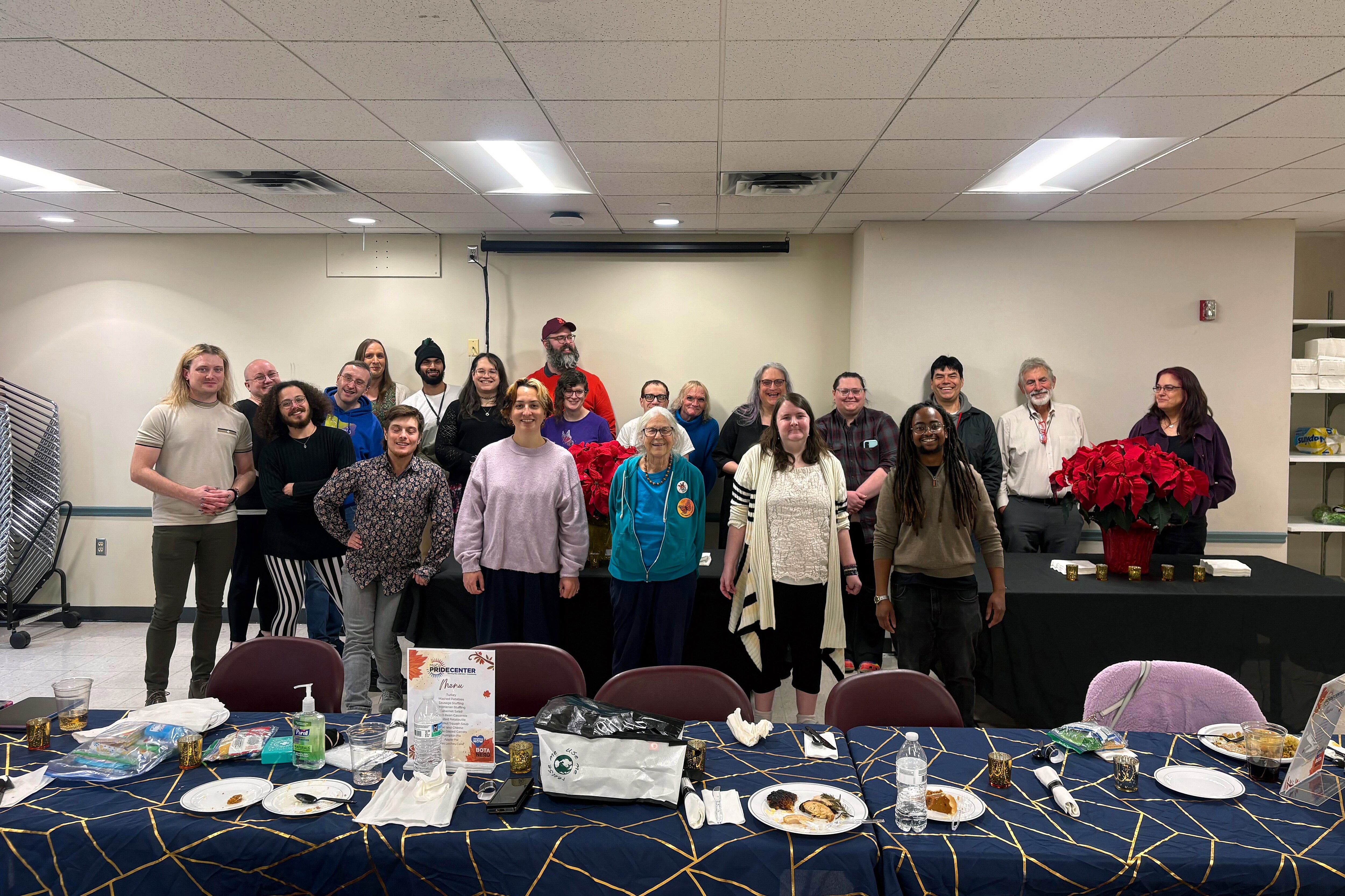 Attendees at the Chosen Family Thanksgiving dinner at the MoCo Pride Center in Bethesda.
