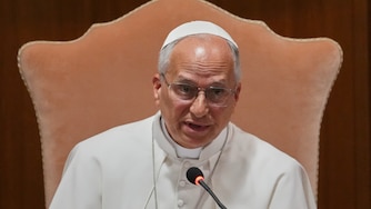 Pope Leo XIV speaks during the presentation of his first encyclical, "Magnifica humanitas: On Safeguarding the Human Person in the Time of Artificial Intelligence," at the Vatican, Monday, May 25, 2026.