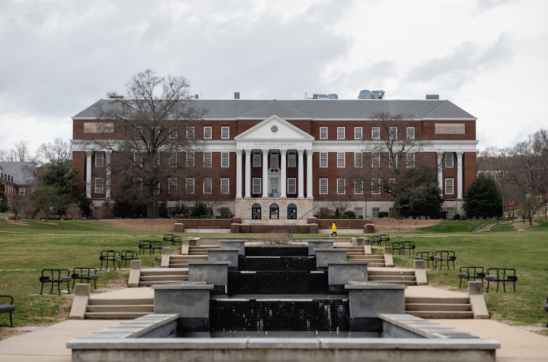 The McKeldin Library and The Mall at The University of Maryland, College Park, on March 16, 2025 in College Park, MD.