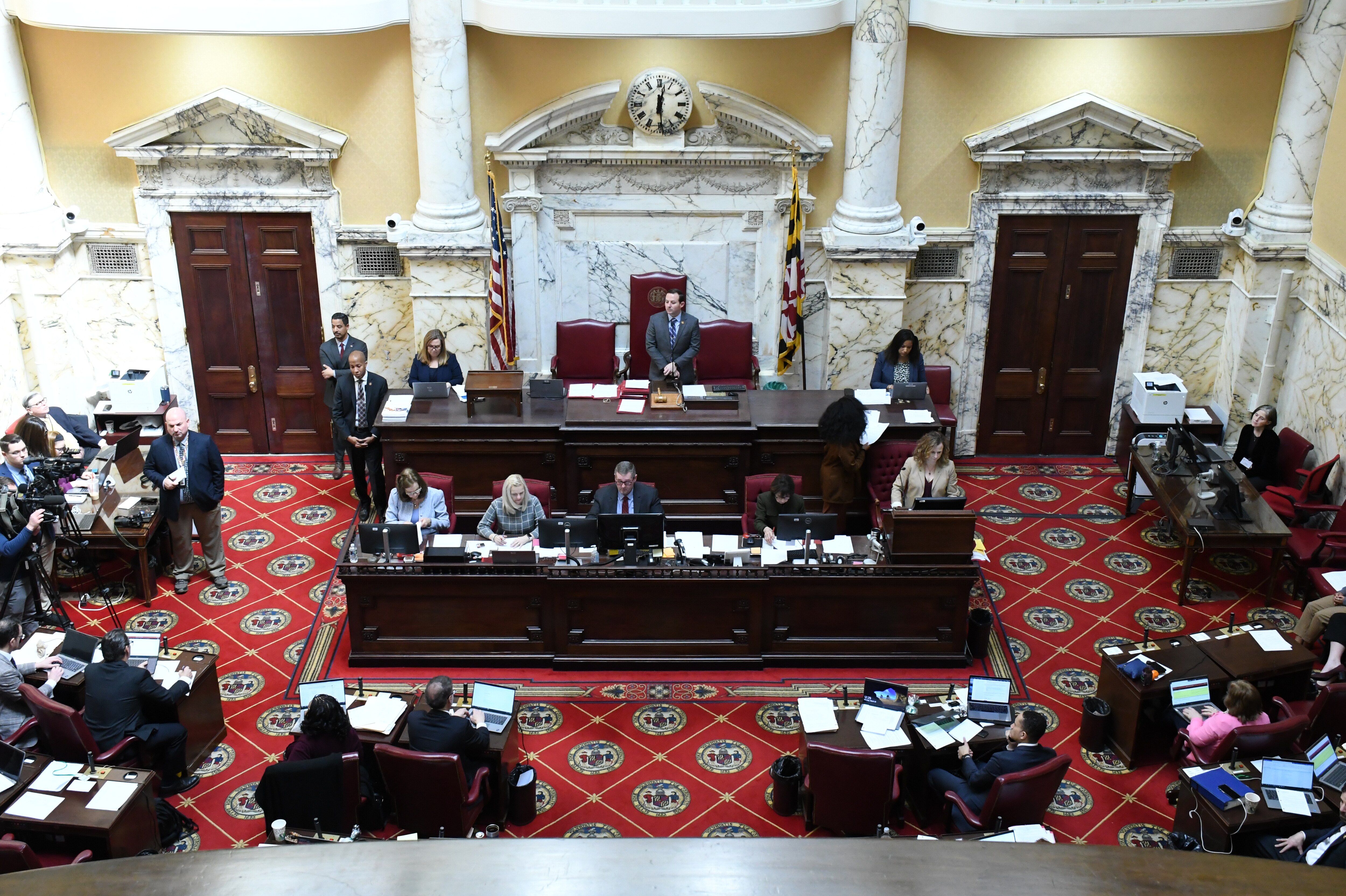 The Maryland Senate meets on "crossover day," a deadline for bills to pass either the Senate or the House of Delegates to have the best chance of passage through the other chamber, Monday, March 20, 2023.