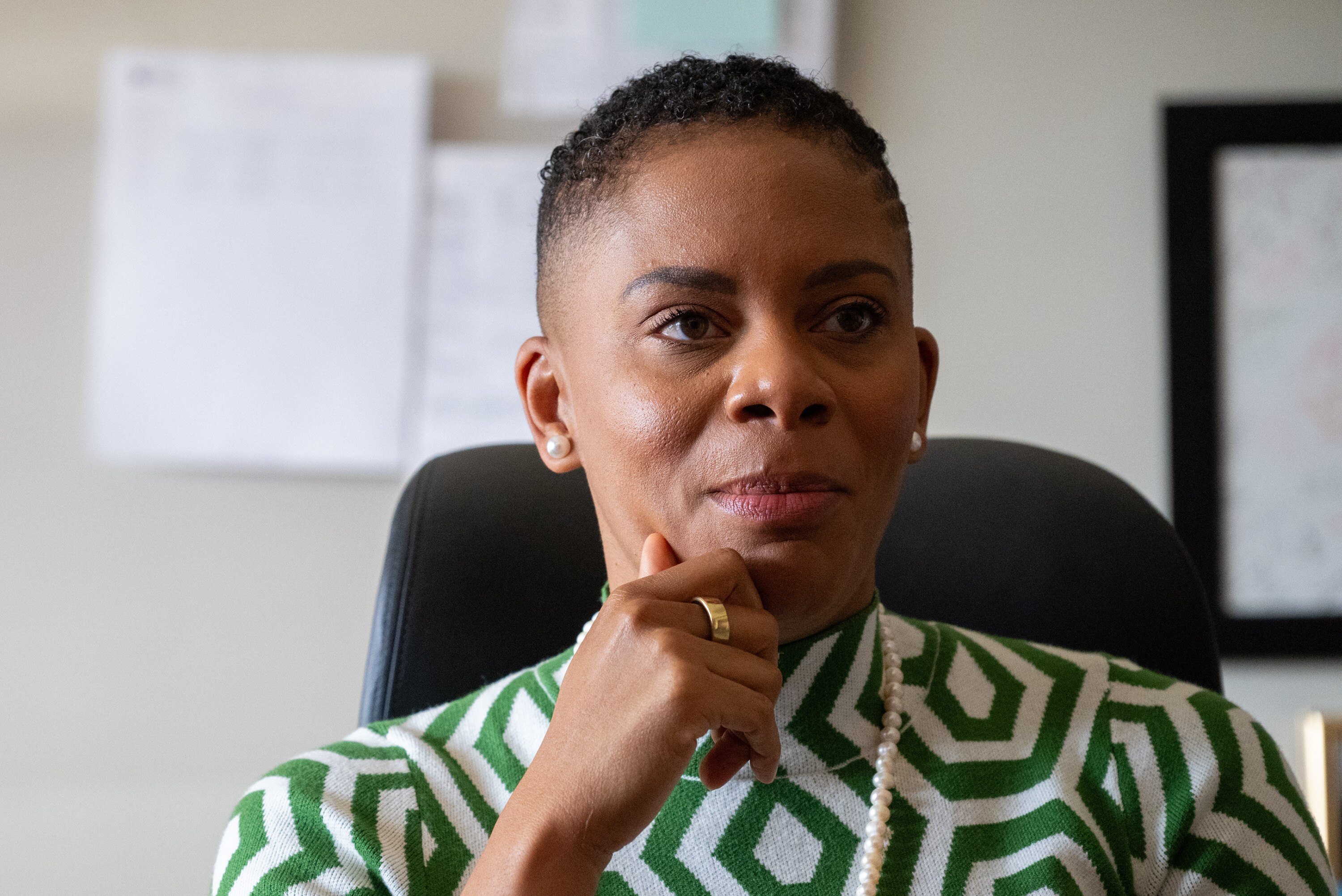Dr. Daria J. Willis, president of Howard Community College since January 2022, is interviewed in her office on the campus.