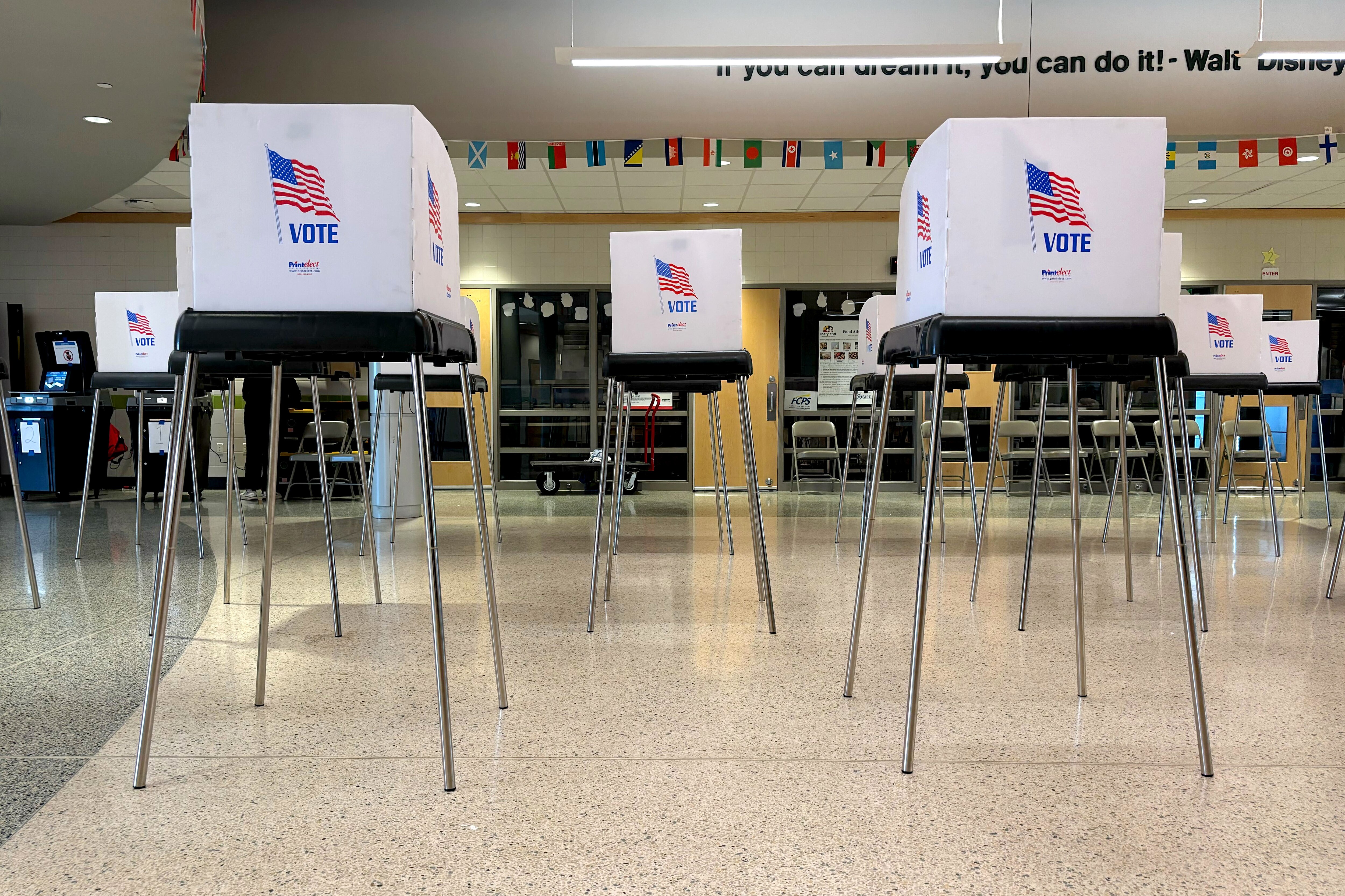 Voting booths at Butterfly Ridge Elementary in Frederick on Tuesday. As of 5:22 p.m., only 212 people had voted, according to election judges.