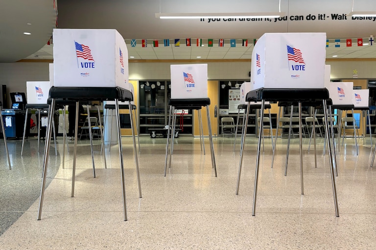 Voting booths at Butterfly Ridge Elementary in Frederick on Tuesday. As of 5:22 p.m., only 212 people had voted, according to election judges.
