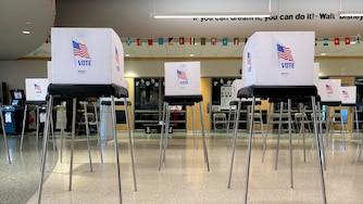 Voting booths at Butterfly Ridge Elementary in Frederick on Tuesday. As of 5:22 p.m., only 212 people had voted, according to election judges.