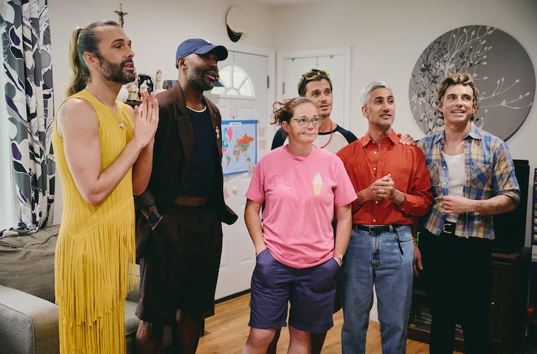 Meet Kate Janosko, a Silver Spring resident who appears on the tenth and final season of Netflix’s “Queer Eye.” (From left to right: hair and grooming expert Jonathan van Ness, culture and lifestyle expert Karamo Brown, Janoski, food expert Antoni Porowski, fashion expert Tan France and home design expert Jeremiah Brent.)