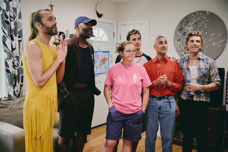 Meet Kate Janosko, a Silver Spring resident who appears on the tenth and final season of Netflix’s “Queer Eye.” (From left to right: hair and grooming expert Jonathan van Ness, culture and lifestyle expert Karamo Brown, Janoski, food expert Antoni Porowski, fashion expert Tan France and home design expert Jeremiah Brent.)