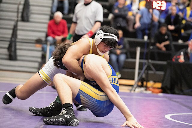 “I feel like I might be able to win states," said South Carroll's 160-pound freshman Anthony Rodrigues (top), a one-time junior league state champion who earned a third-period pin in Saturday's 46-30 Class 1A state dual meet victory over the Northern-Garrett County (25-1). The Cavaliers won the crown for the second straight season.