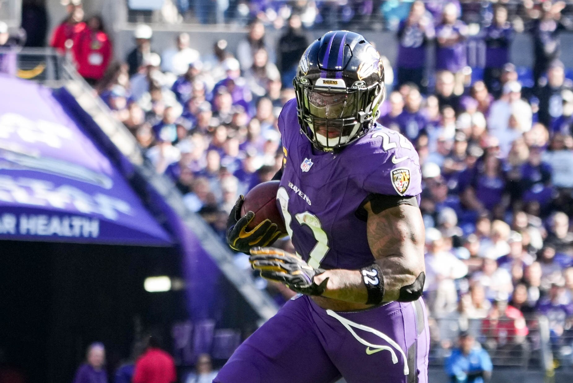 Ravens running back Derrick Henry rushes forward near the goal line in the second quarter against the Cincinnati Bengals in Week 7.