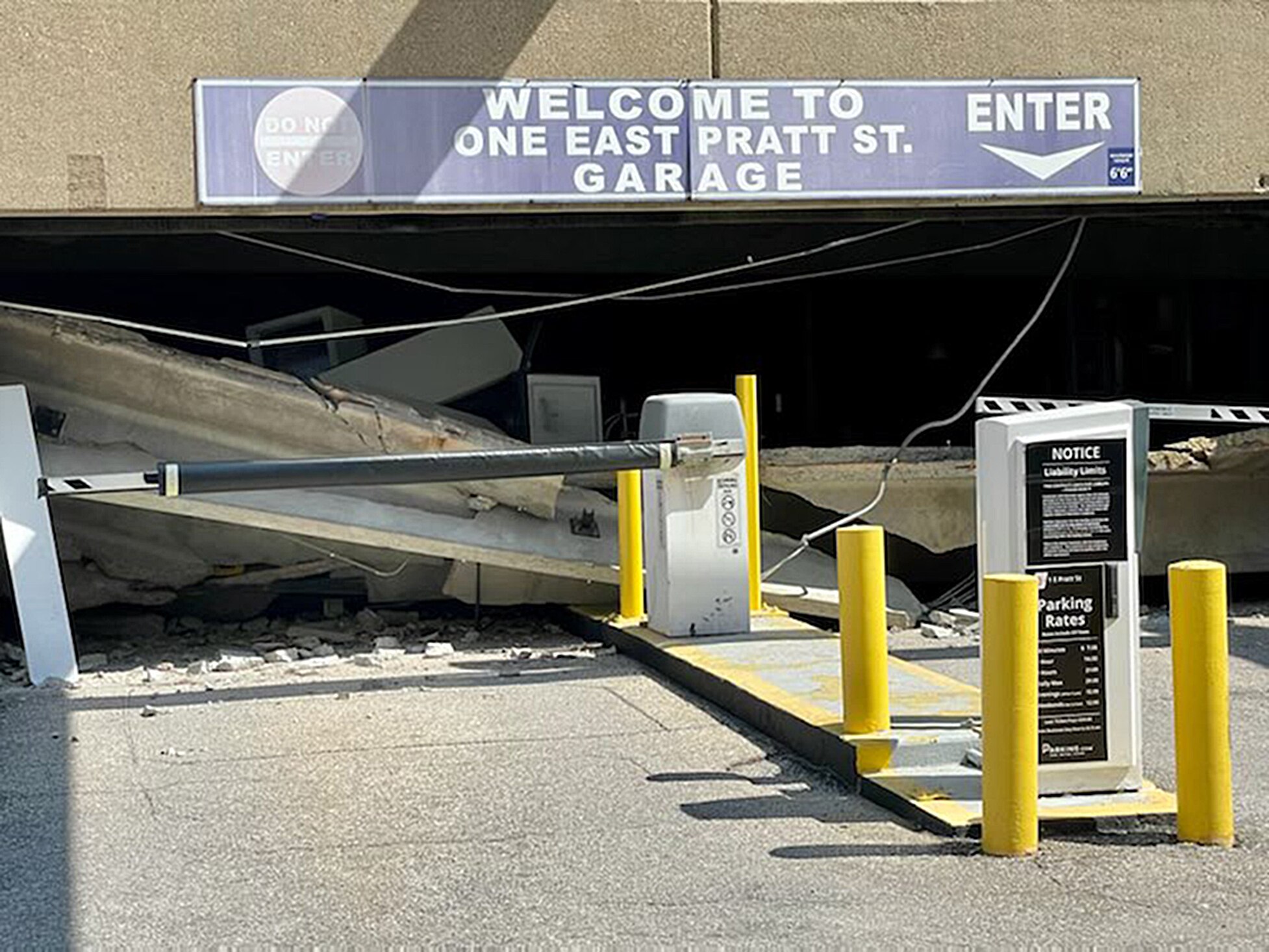 Scene of a garage collapse at 1 E. Pratt St. No injuries were reported.