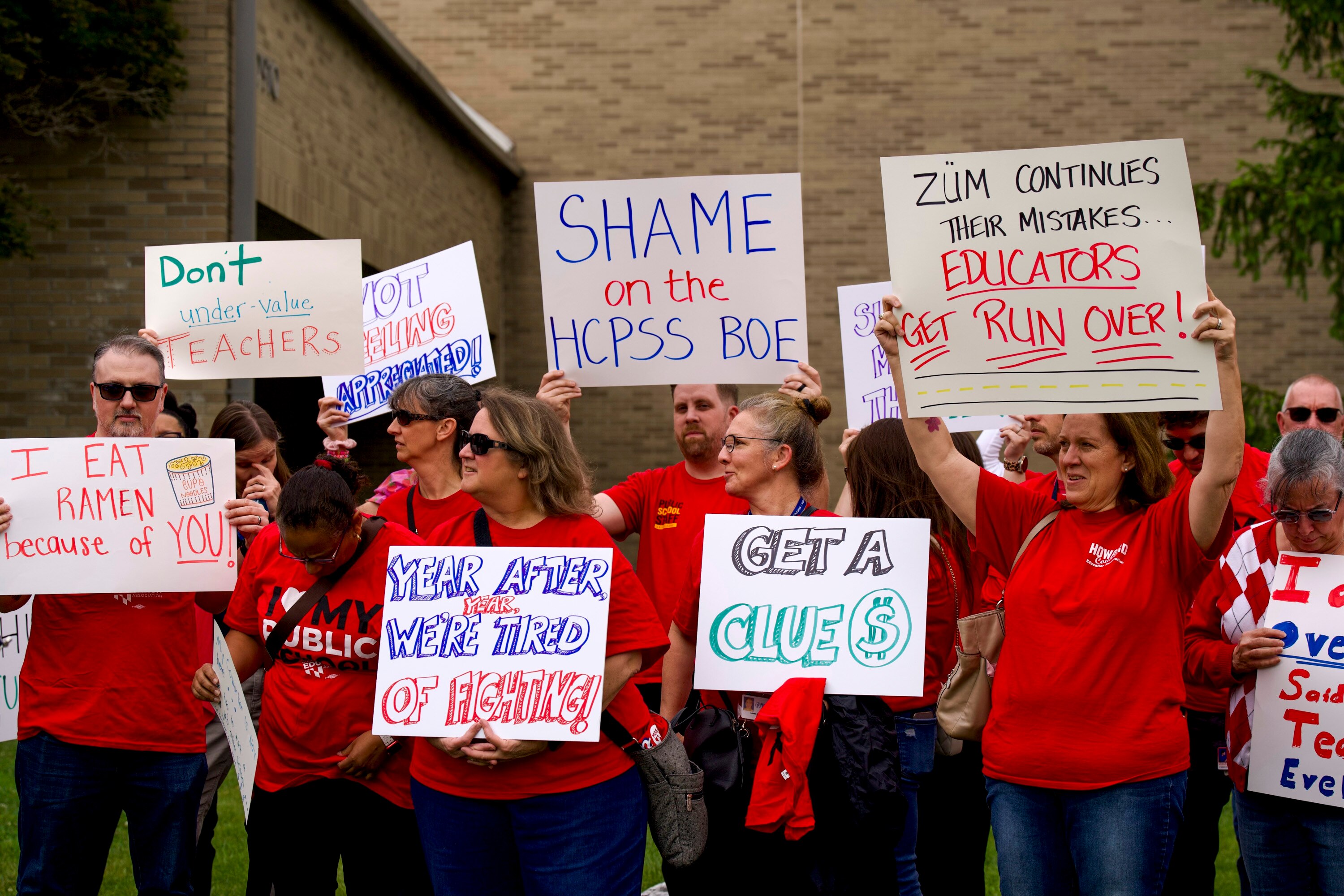 The Howard County Education Association held a press conference and rally ahead of the afternoon school board meeting Thursday.