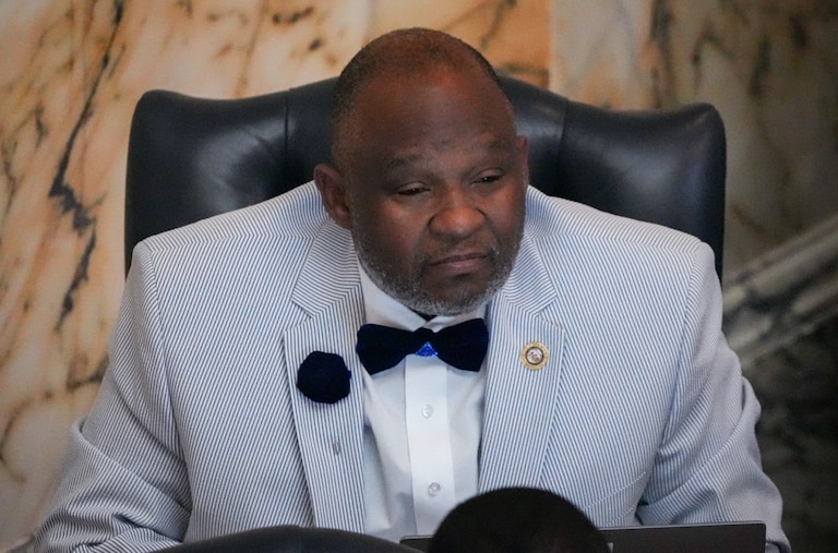Del. Gary Simmons, an Anne Arundel County Democrat, sits in the Maryland State House on Sine Die, the final day of the 2024 General Assembly Session in Annapolis, on April 8, 2024. Any bill that doesn’t get passed by midnight on Sine Die is dead and lawmakers will need to address it next year.