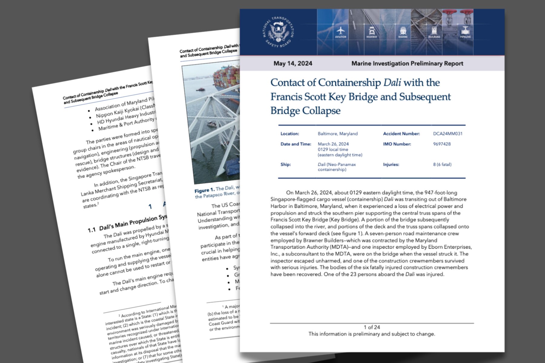 The NTSB released a preliminary report May 14, 2024 about the cargo ship that lost power and struck the Key Bridge.