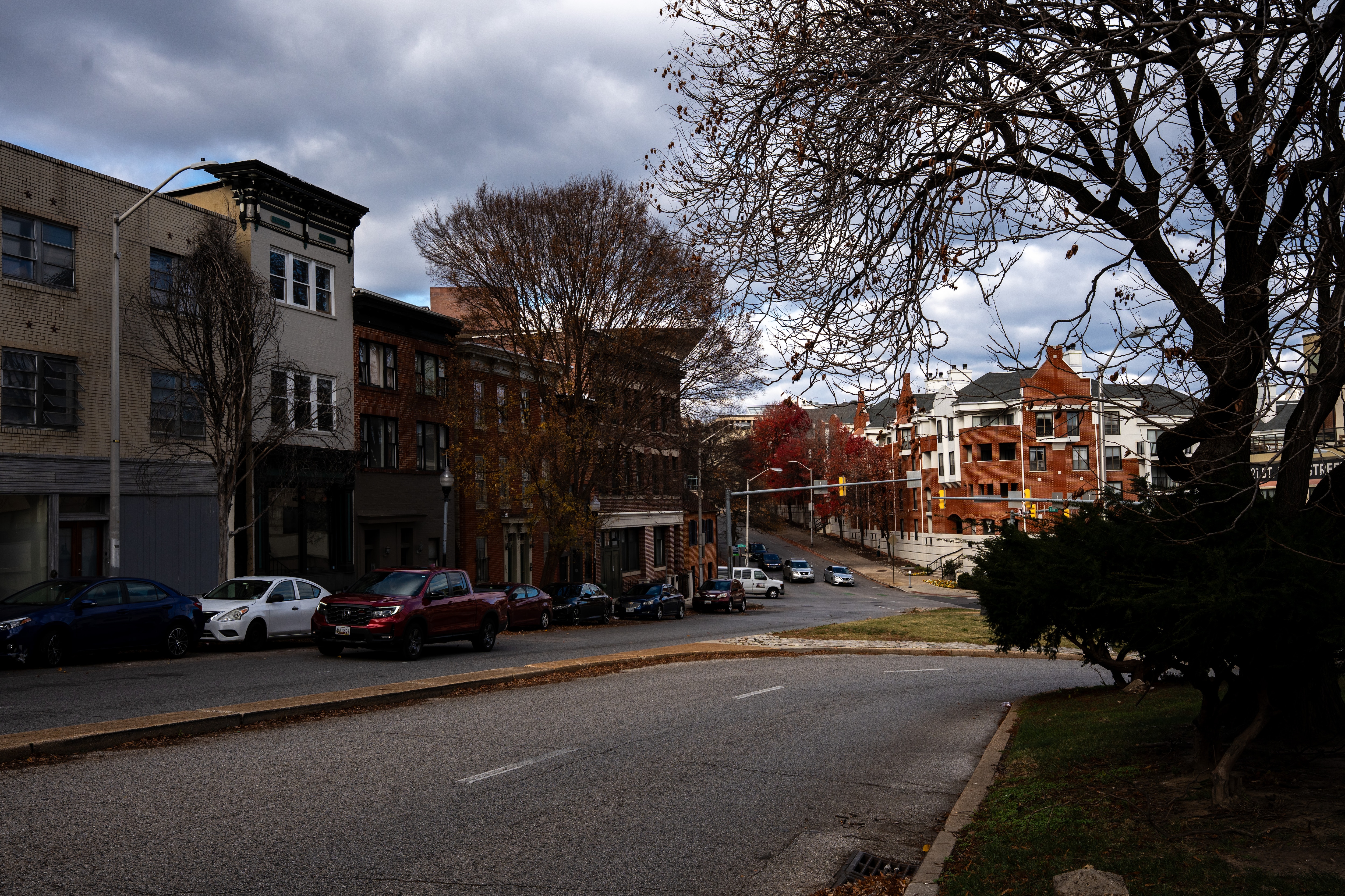 The 500 block of St. Paul St. is pictured on Friday, Nov. 28, 2025, where a 49-year-old woman from Northeast Baltimore was arrested last month and charged with fatally beating a city traffic worker during an argument over a parking spot.