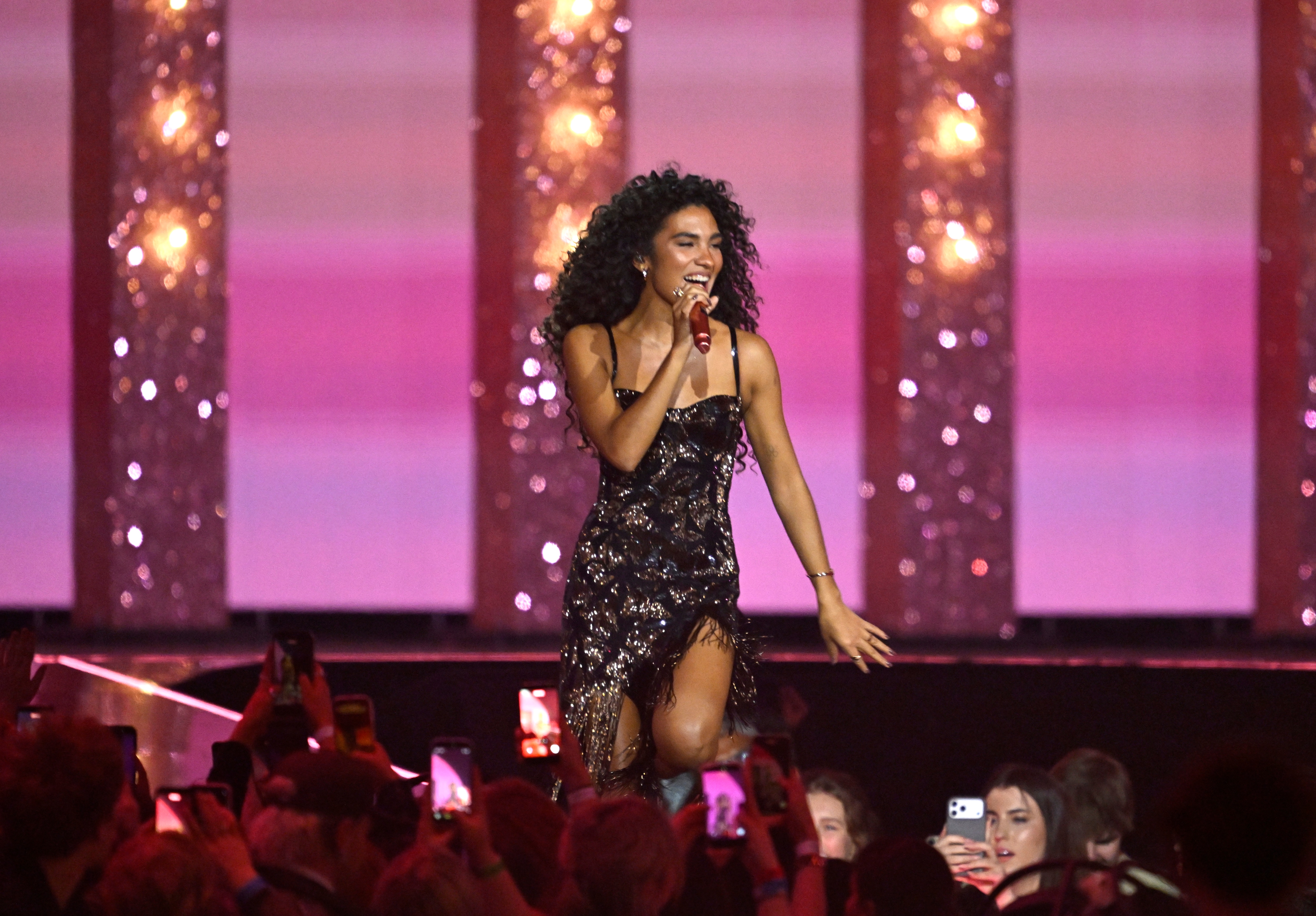 MANCHESTER, ENGLAND - FEBRUARY 28: (EDITORIAL USE ONLY) Olivia Dean performs 'Man I Need' on stage during The BRIT Awards 2026 at Co-op Live on February 28, 2026 in Manchester, England. (Photo by Gareth Cattermole/Getty Images)